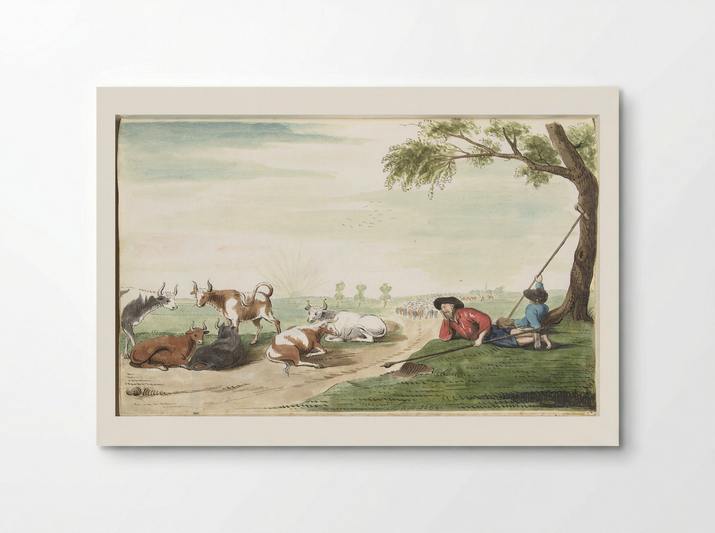 Two Cowherds at Sunrise or Sunset - Gesina ter Borch - Poster