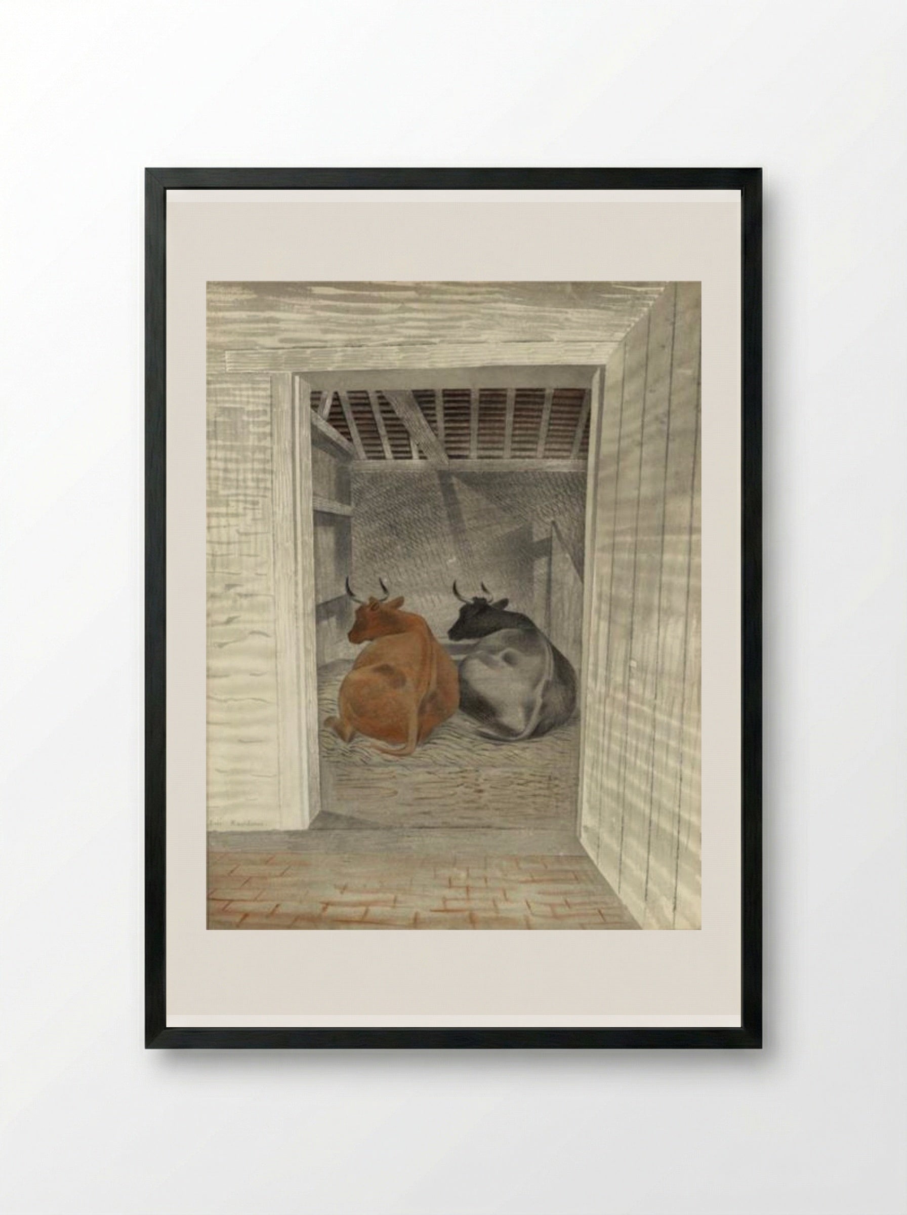 Two Cows - Eric Ravilious - Framed Print Black