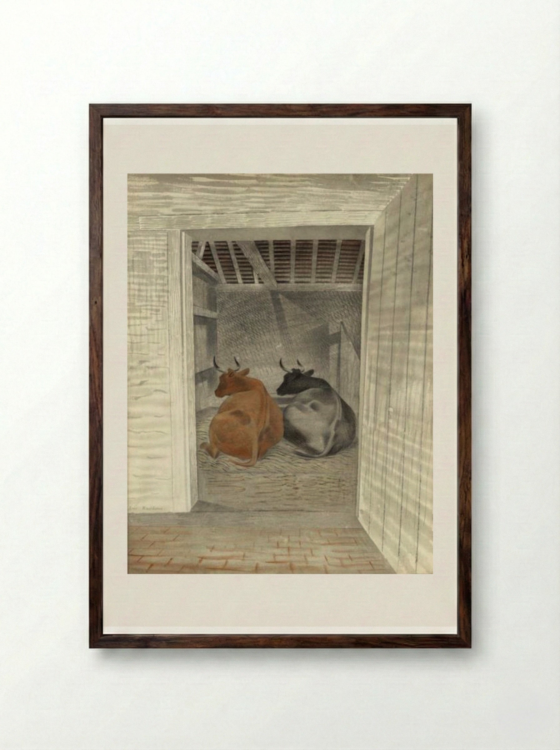 Two Cows - Eric Ravilious - Framed Print Dark Wood