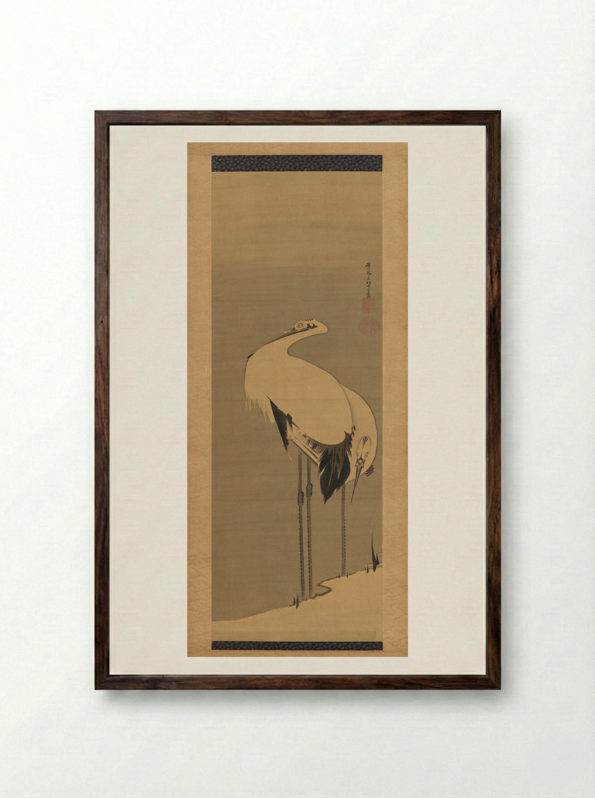 Two Cranes - Itō Jakuchū - Framed Print Dark Wood