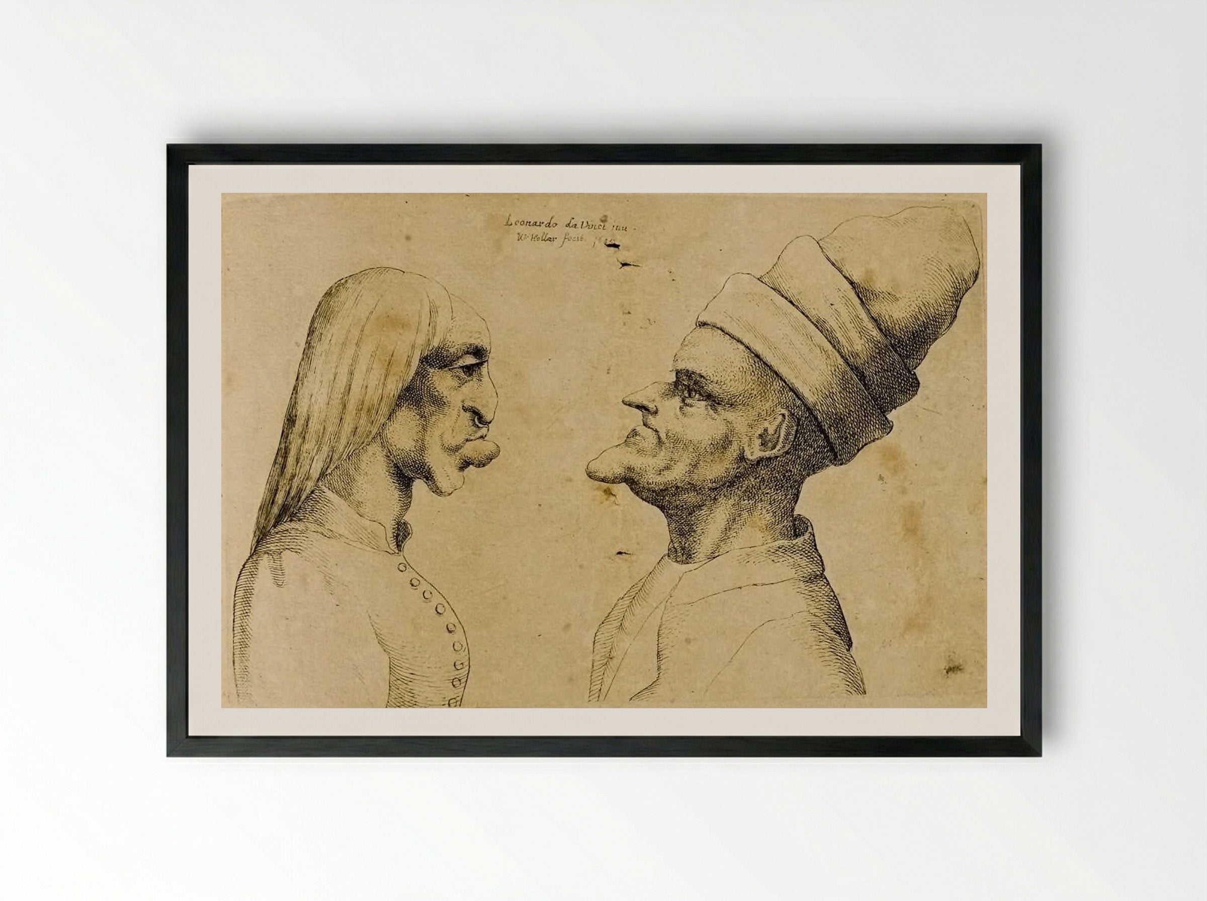 Two Deformed Heads Facing Each Other - Wenceslaus Hollar - Framed Print Black