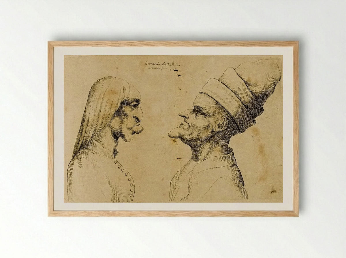 Two Deformed Heads Facing Each Other - Wenceslaus Hollar - Framed Print Wood