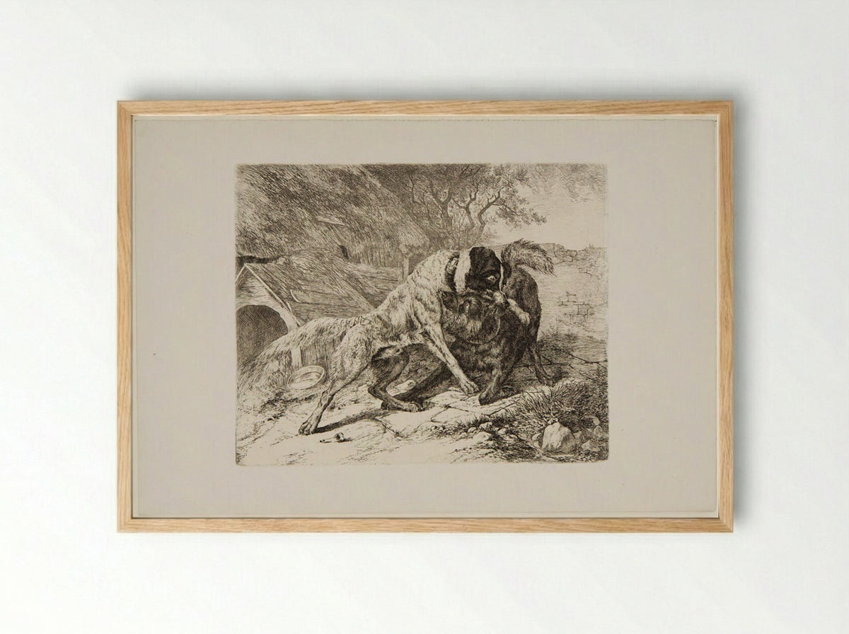 Two Dogs Fighting - Friedrich Anton Wolff - Framed Print Wood