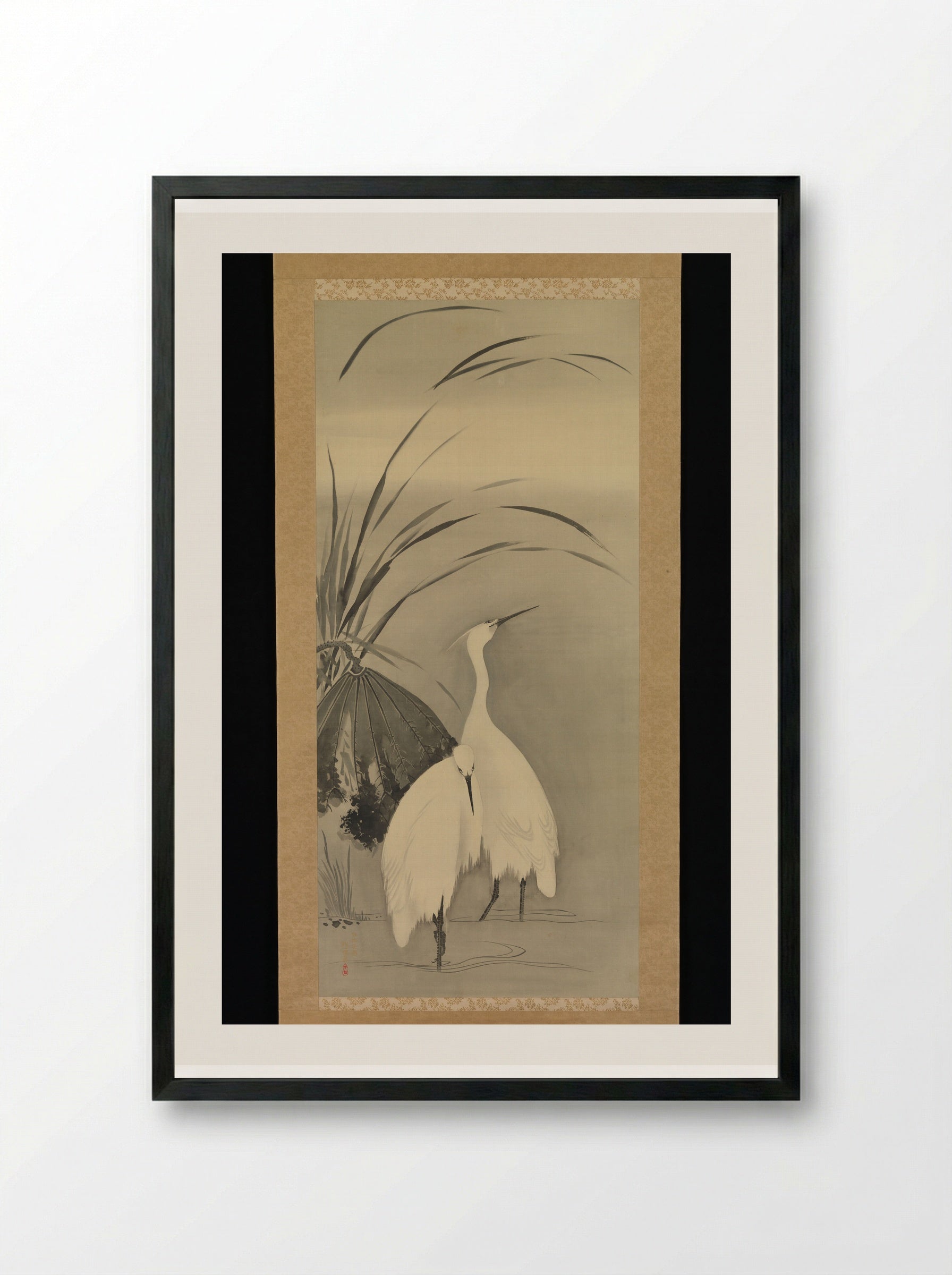 Two Egrets and Lotus - Sakai Hōitsu - Framed Print Black