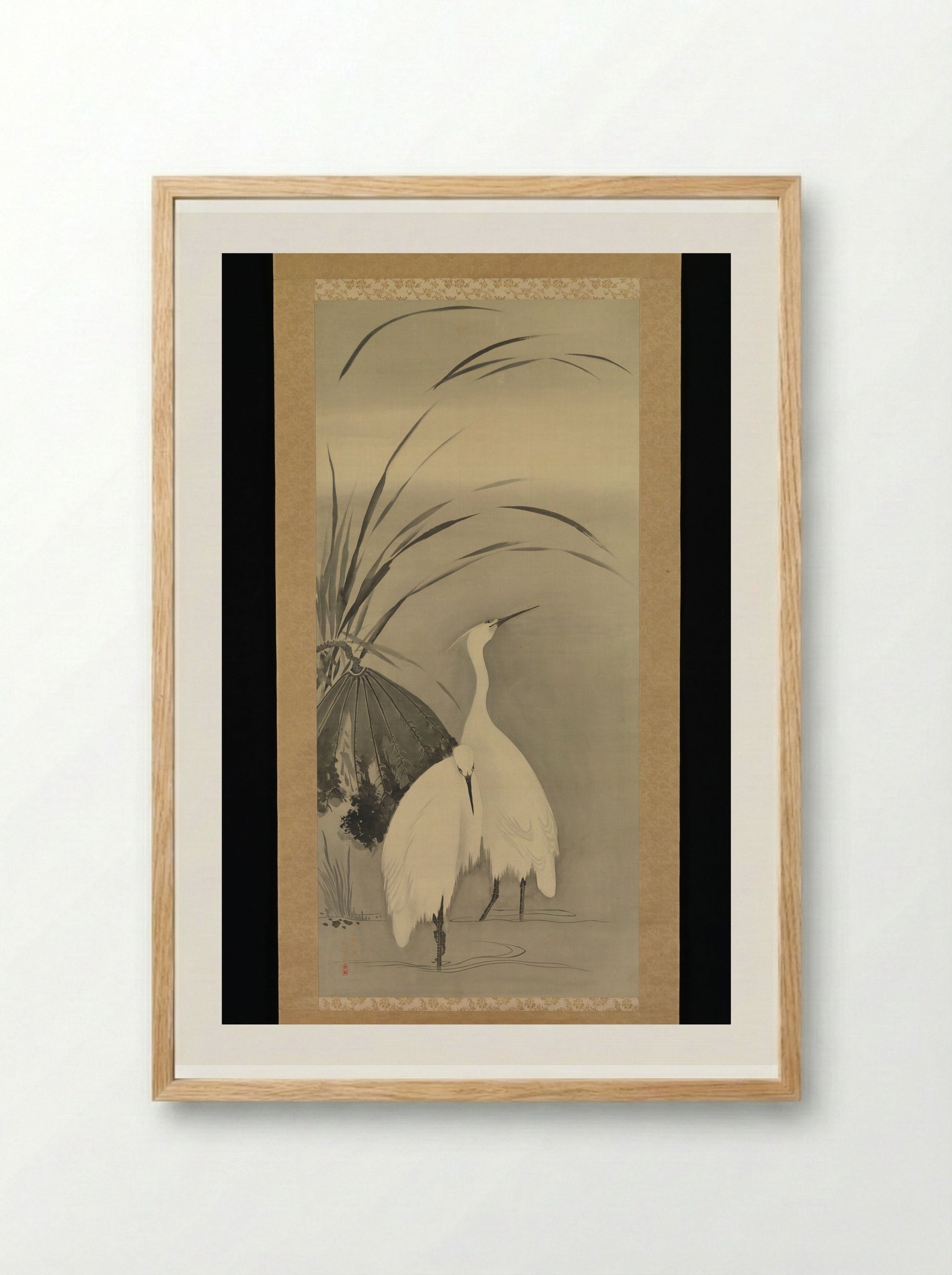 Two Egrets and Lotus - Sakai Hōitsu - Framed Print Wood