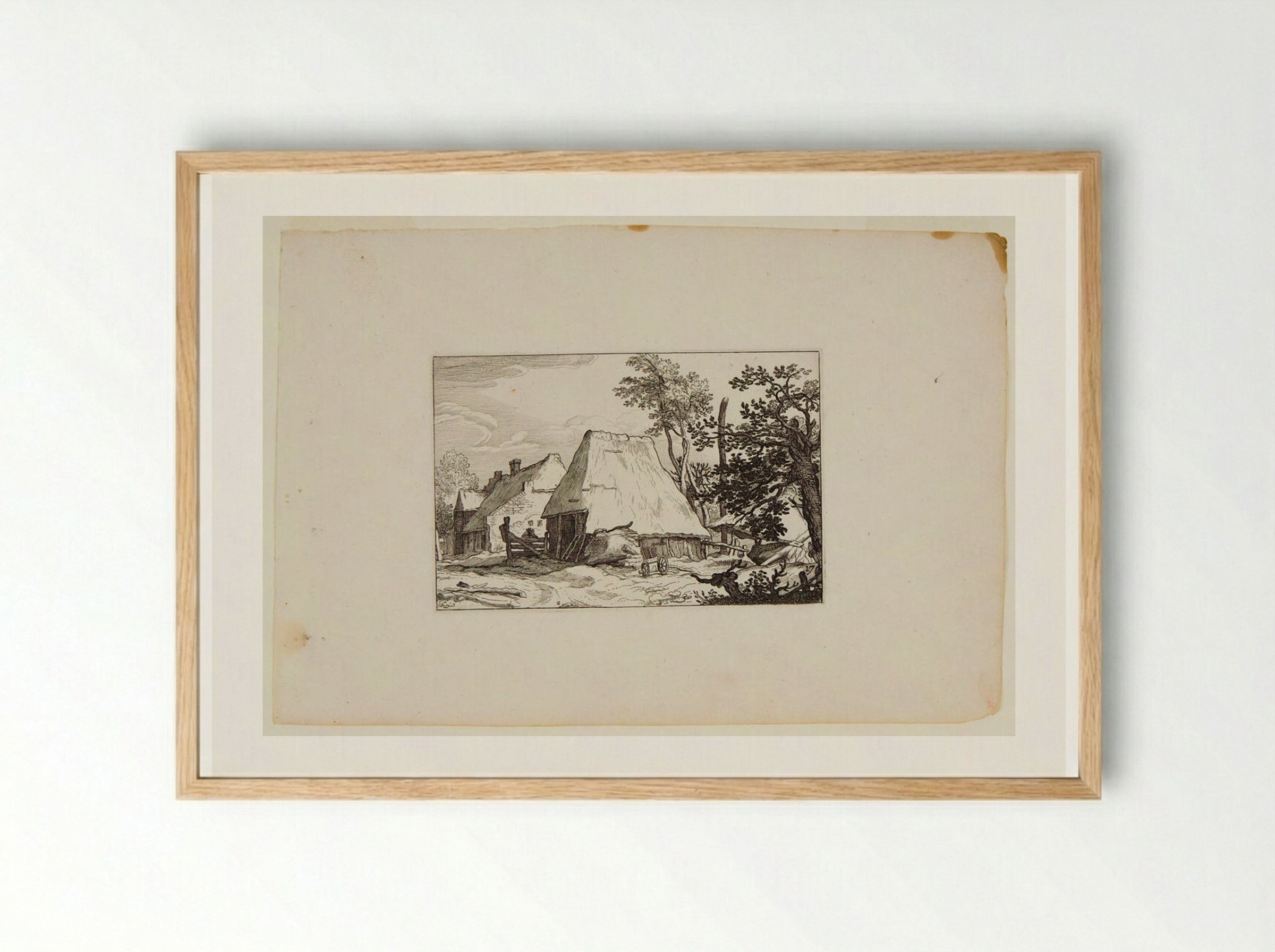 Two Farm Buildings with a Tree in Right Foreground - Claes Jansz. Visscher - Framed Print Wood