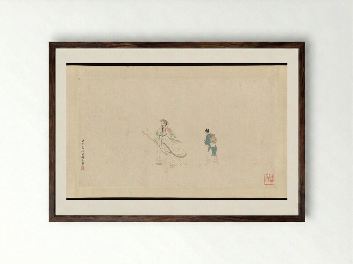 Two Figures (After Qiu Ying) - Liu Yanchong - Framed Print Dark Wood