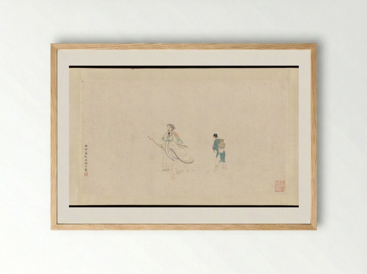Two Figures (After Qiu Ying) - Liu Yanchong - Framed Print Wood