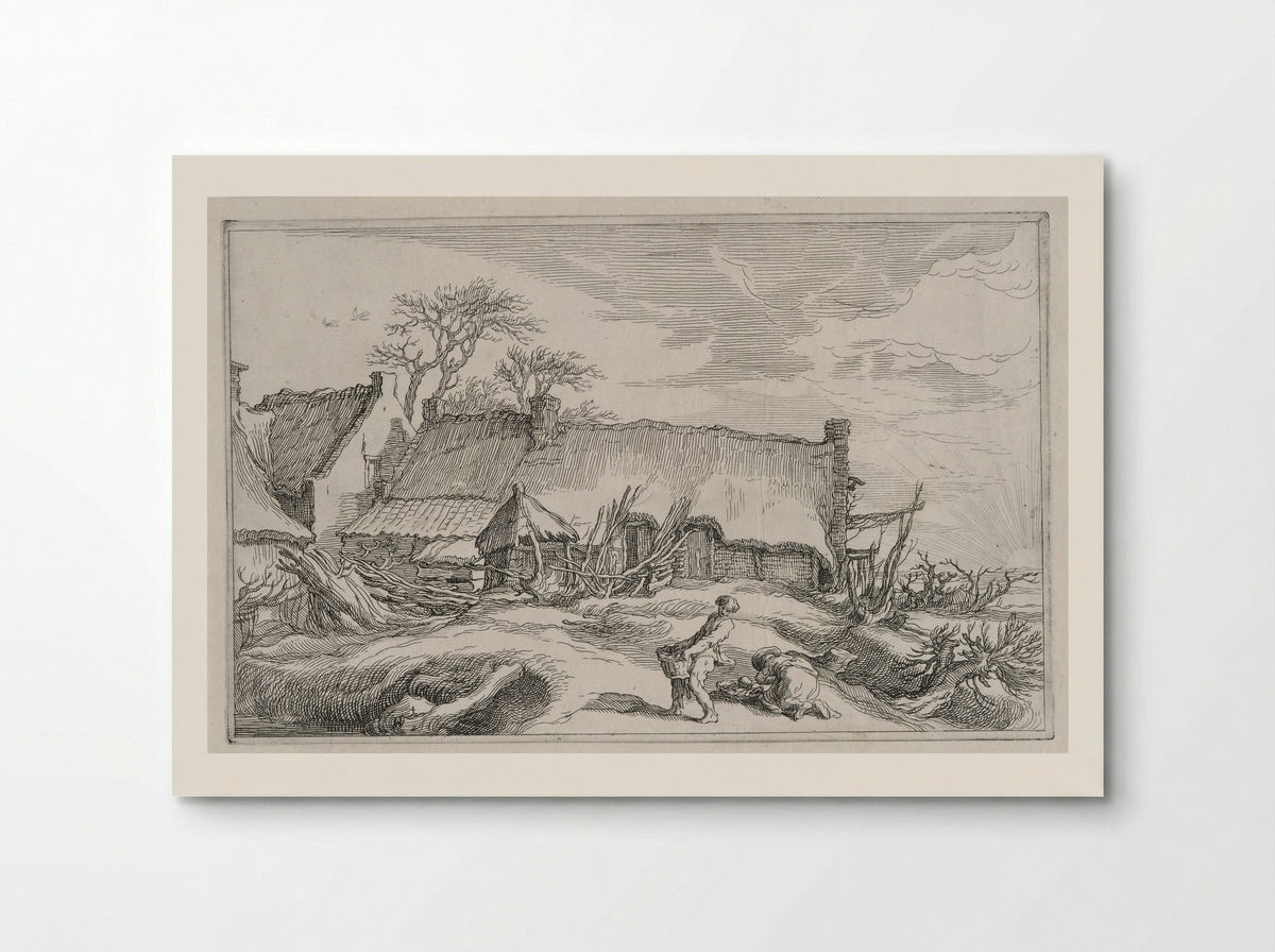 Two Figures Gathering Rocks before a Farmhouse - Boetius Adamsz. Bolswert - Poster