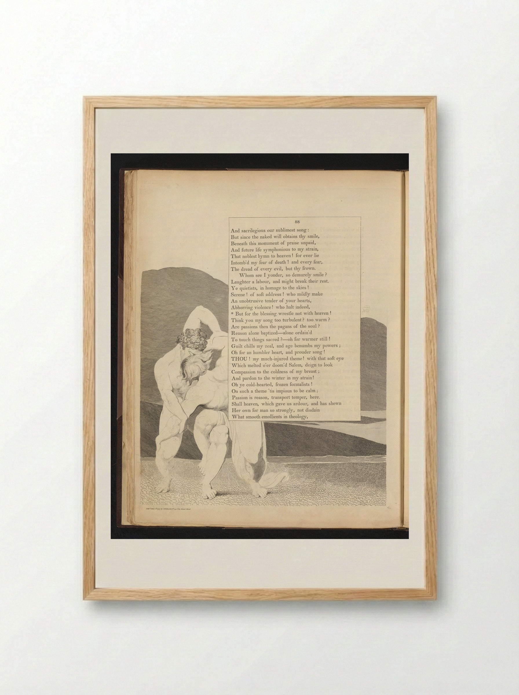 Two Figures Wrestling - William Blake - Framed Print Wood