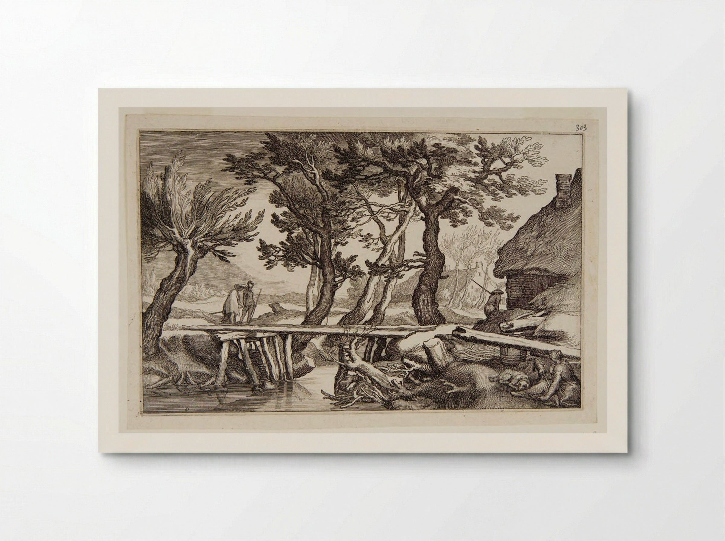 Two Figures about to Cross a Bridge - Boetius Adamsz. Bolswert - Poster