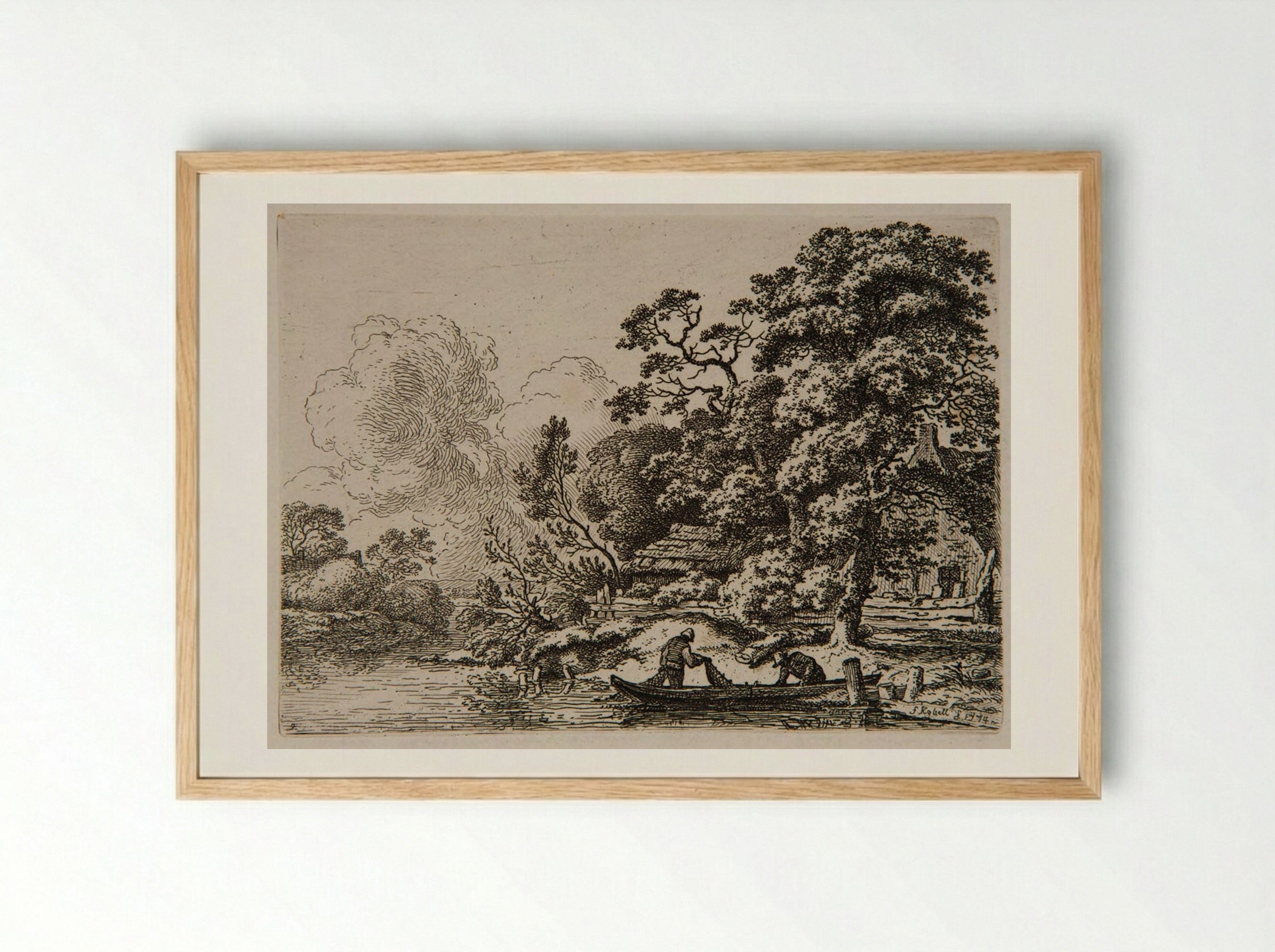 Two Fishermen with a Net - Ferdinand Kobell - Framed Print Wood