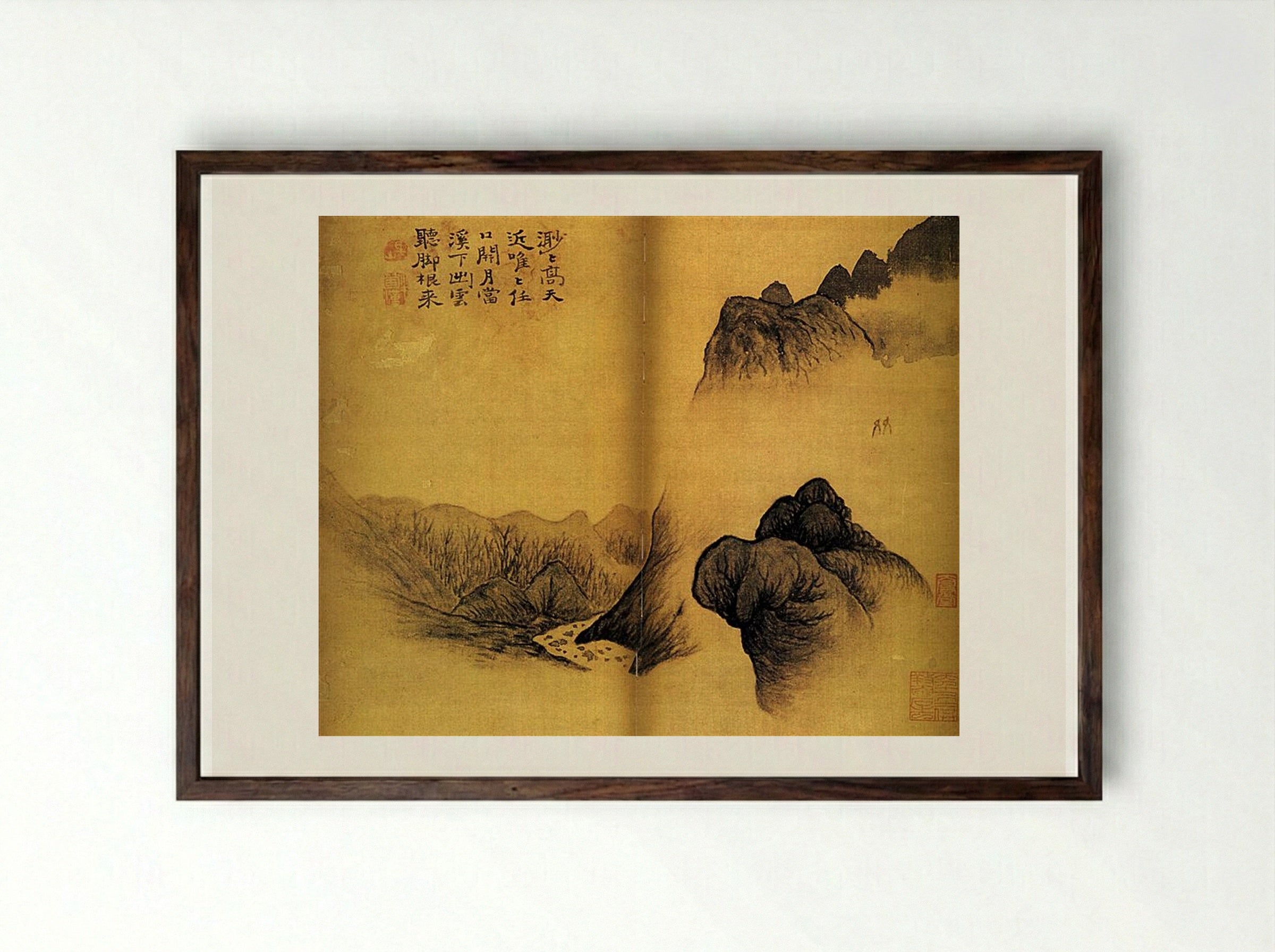 Two Friends in the Moonlight - Shitao - Framed Print Dark Wood