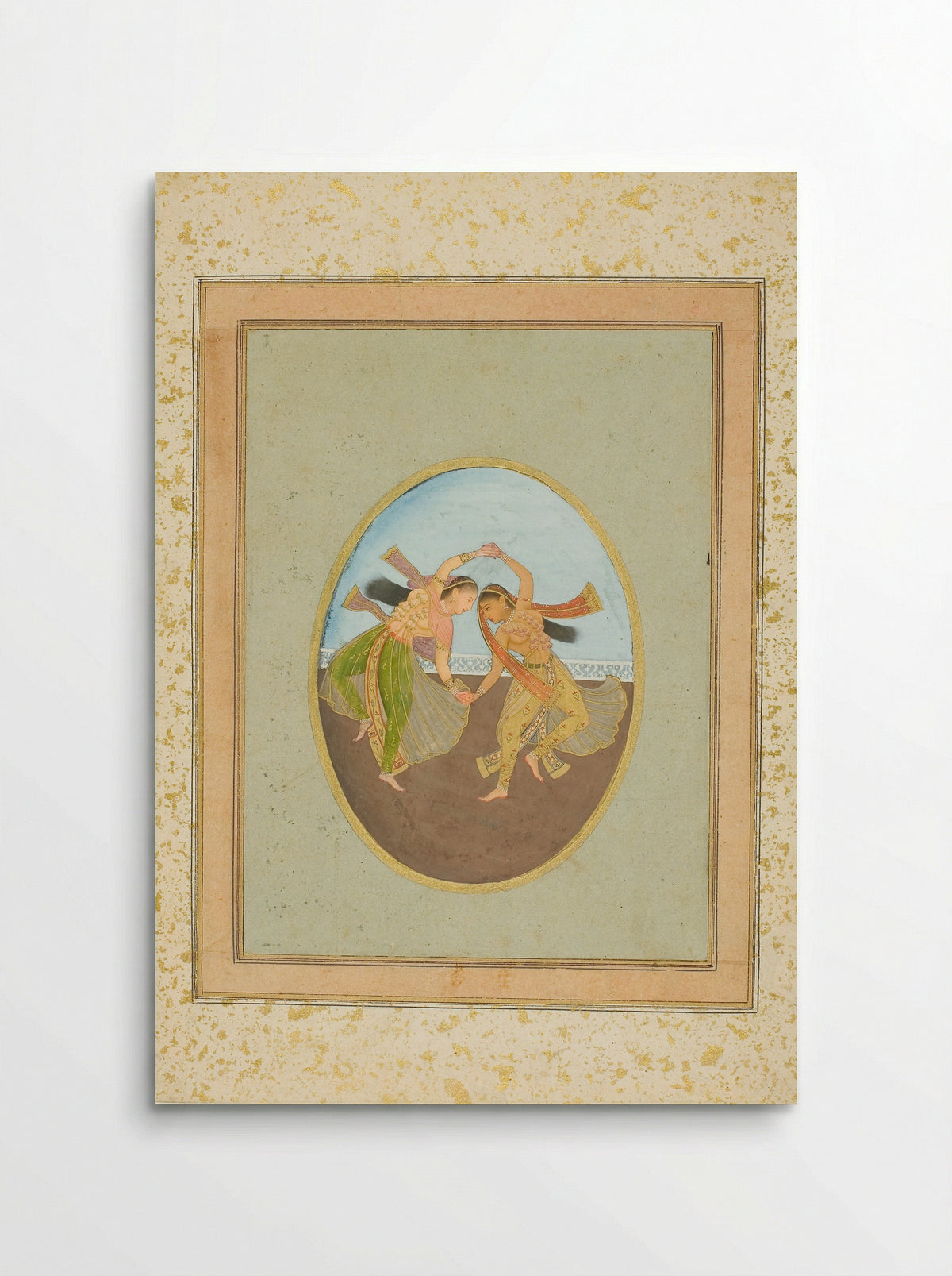 Two Girls Performing Kathak - Mughal School - Poster