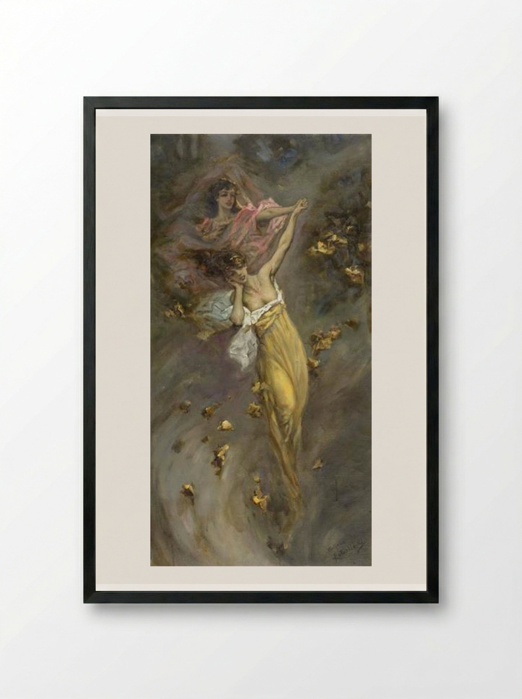 Two Girls in Yellow and Pink - Wilhelm Kotarbinski - Framed Print Black
