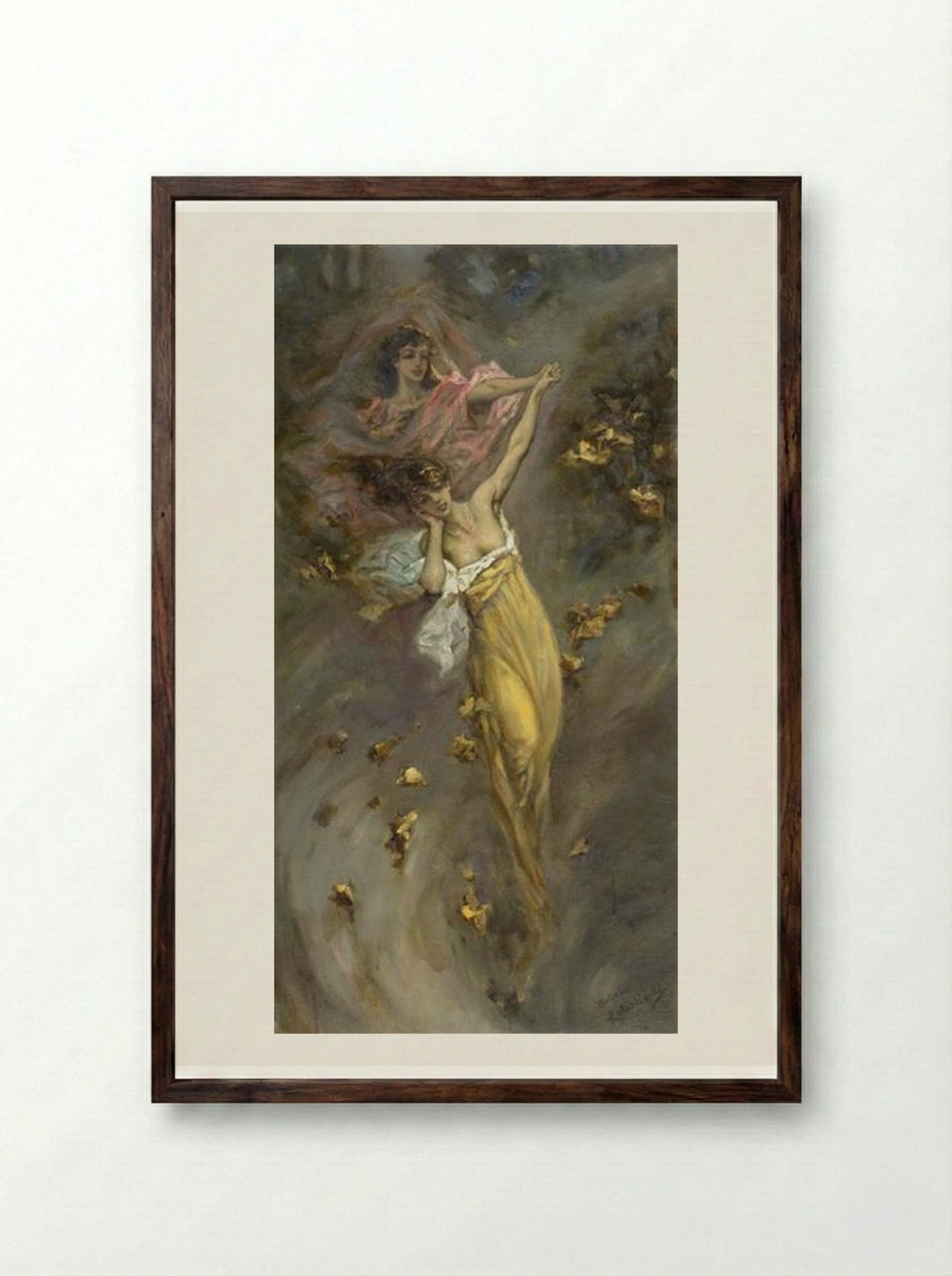 Two Girls in Yellow and Pink - Wilhelm Kotarbinski - Framed Print Dark Wood