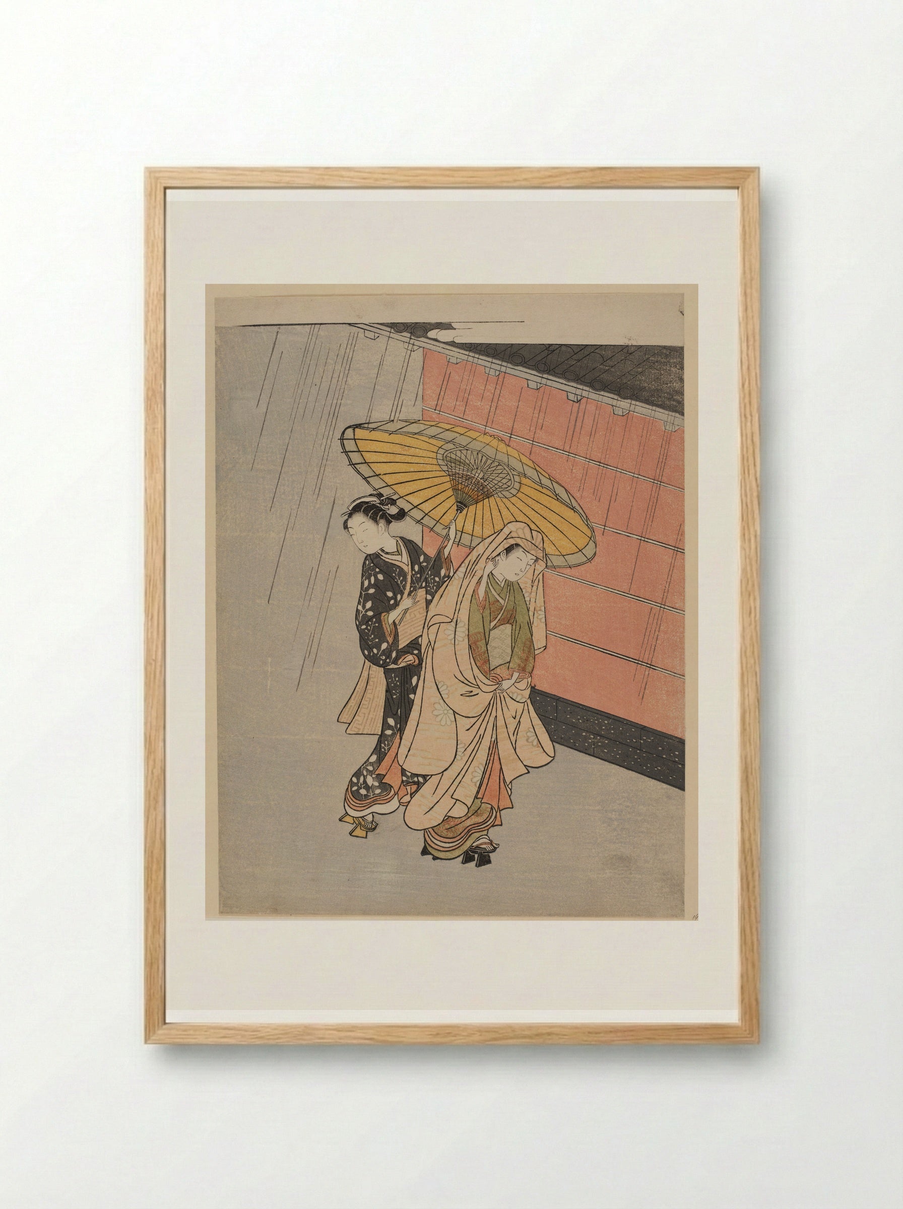 Two Girls in the Rain - Suzuki Harunobu - Framed Print Wood