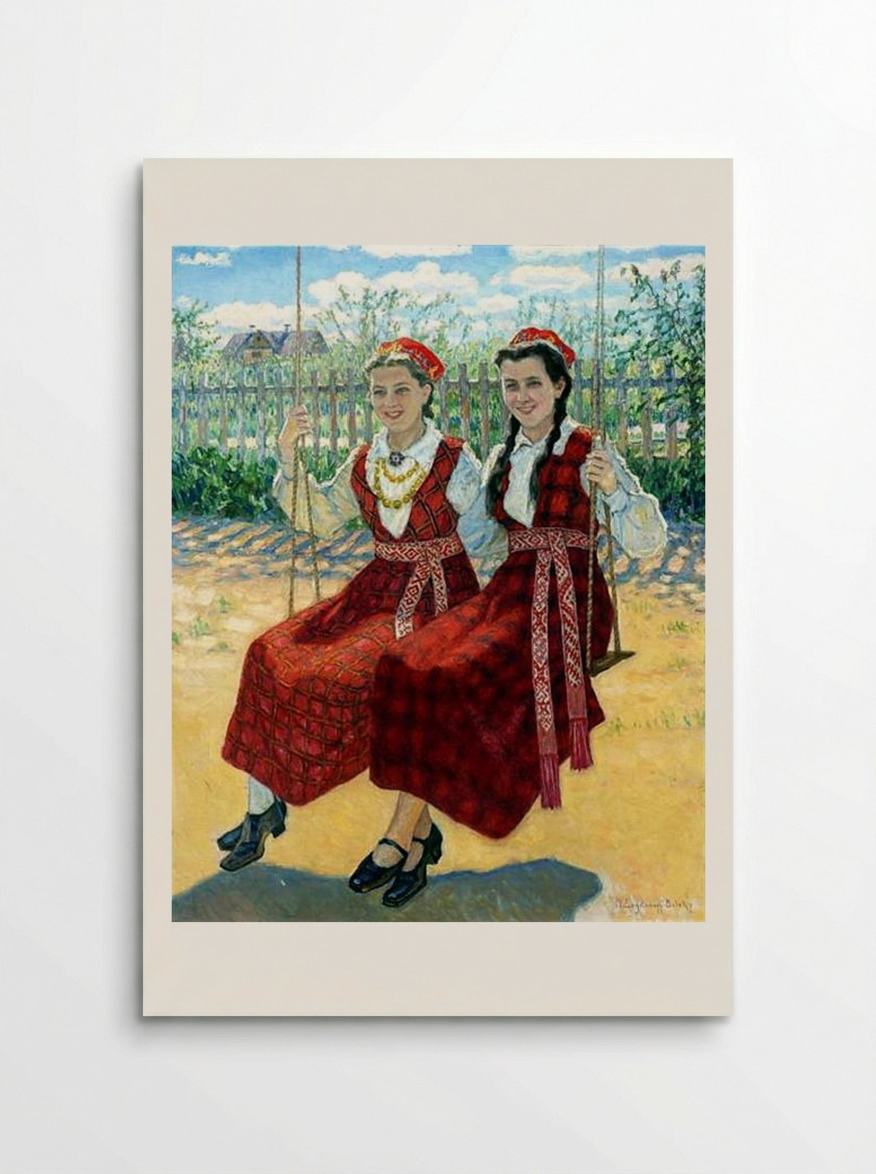 Two Girls on a Swing - Nikolay Bogdanov-Belsky - Poster