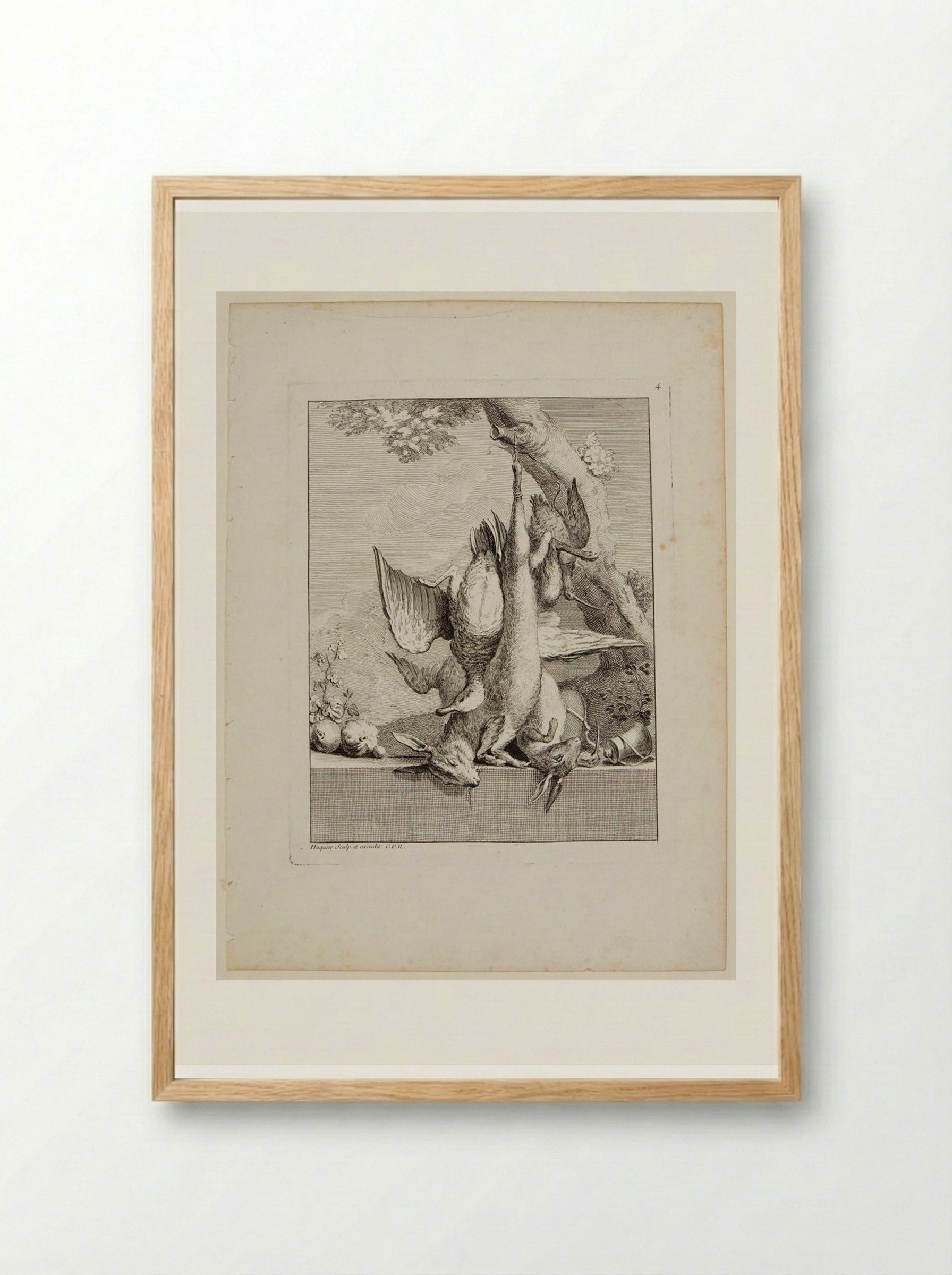 Two Hares, a Duck, and Pomegranates - Gabriel Huquier - Framed Print Wood