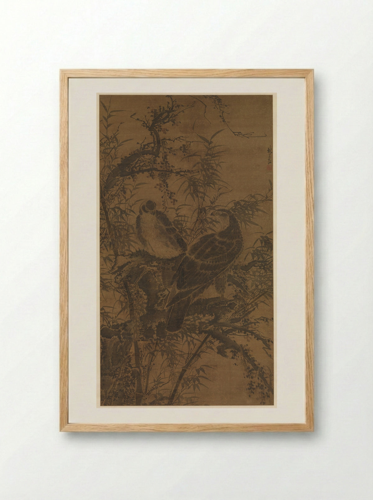 Two Hawks in a Thicket - Lin Liang - Framed Print Wood