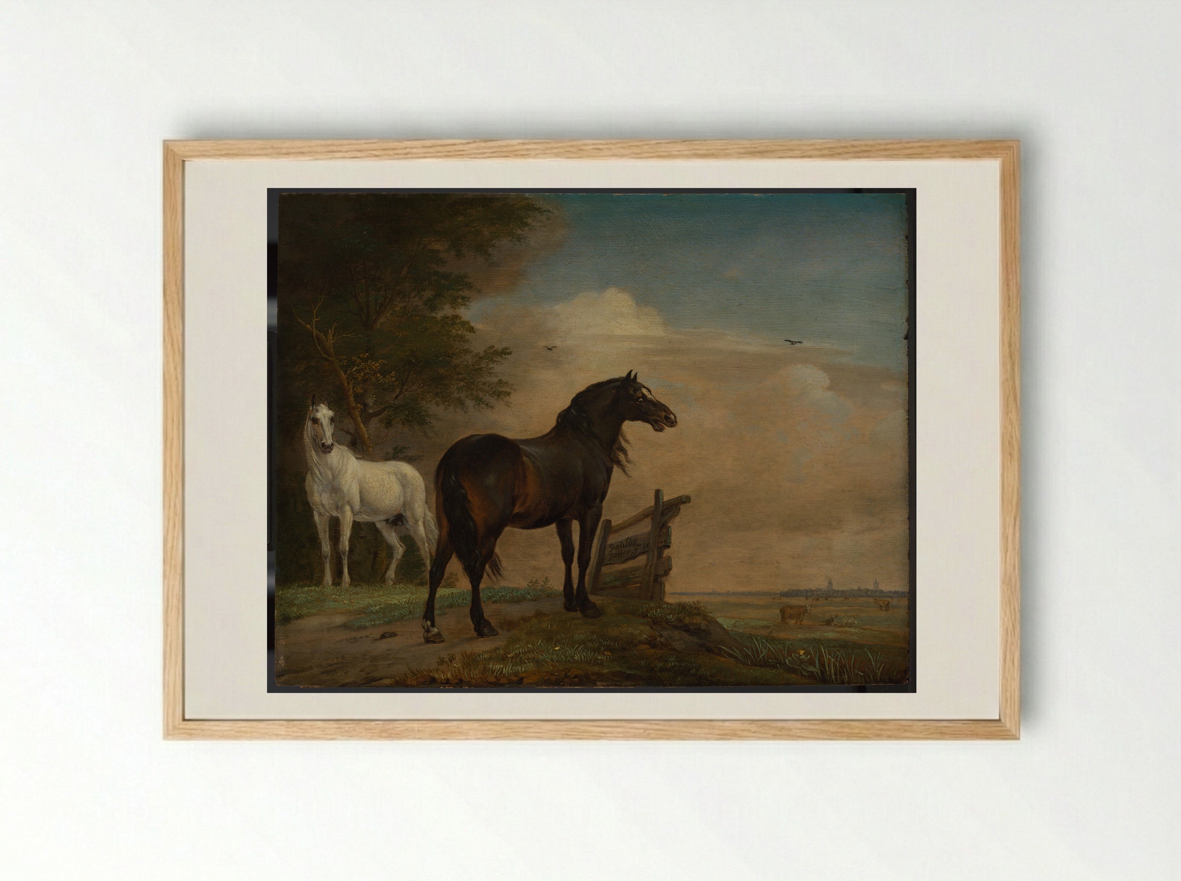 Two Horses in a Meadow near a Gate - Paulus Potter - Framed Print Wood