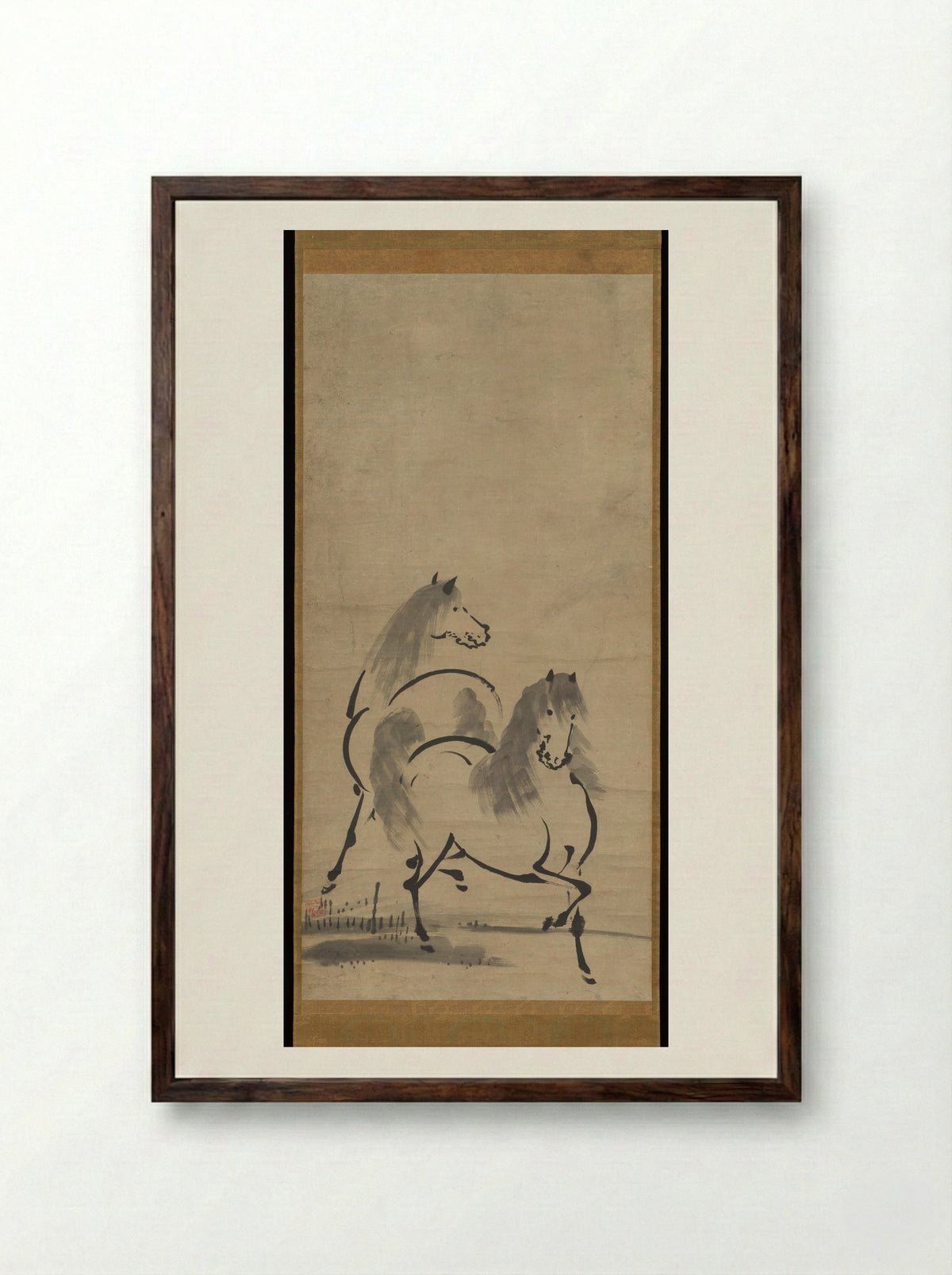 Two Horses - Unkoku Tōetsu - Framed Print Dark Wood