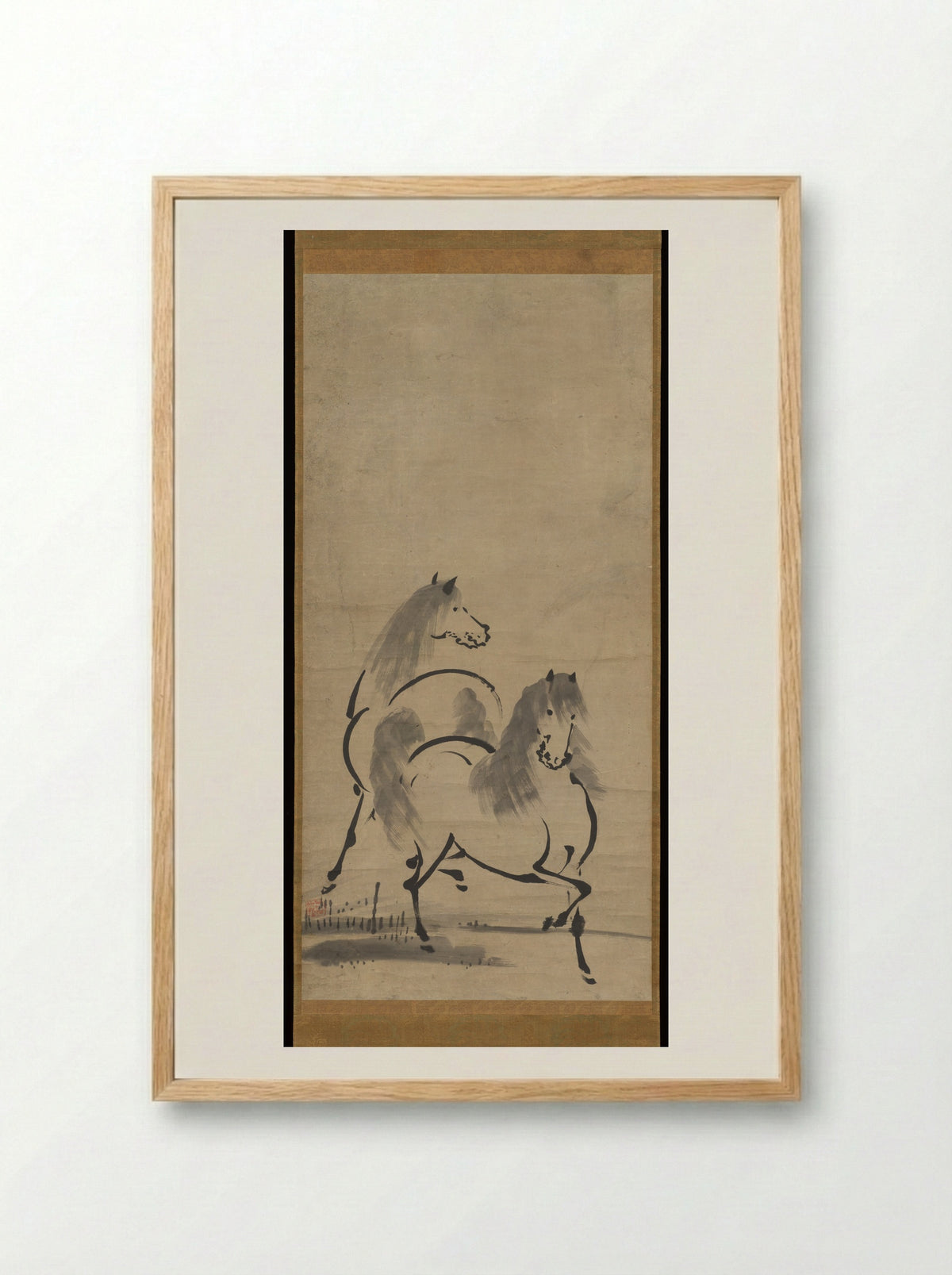 Two Horses - Unkoku Tōetsu - Framed Print Wood