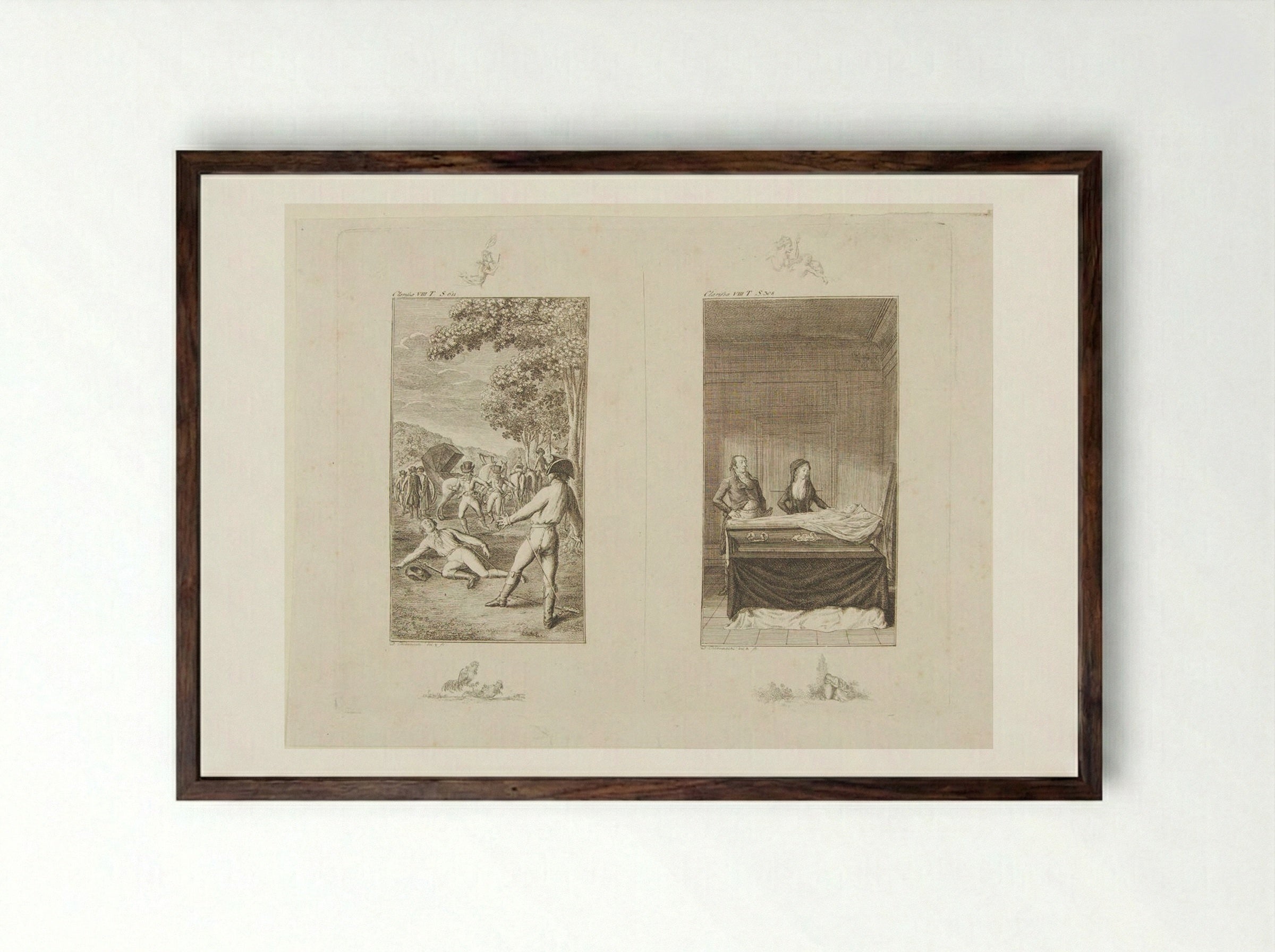 Two Illustrations for Samuel Richardson's 'Clarissa' - Daniel Nikolaus Chodowiecki - Framed Print Dark Wood