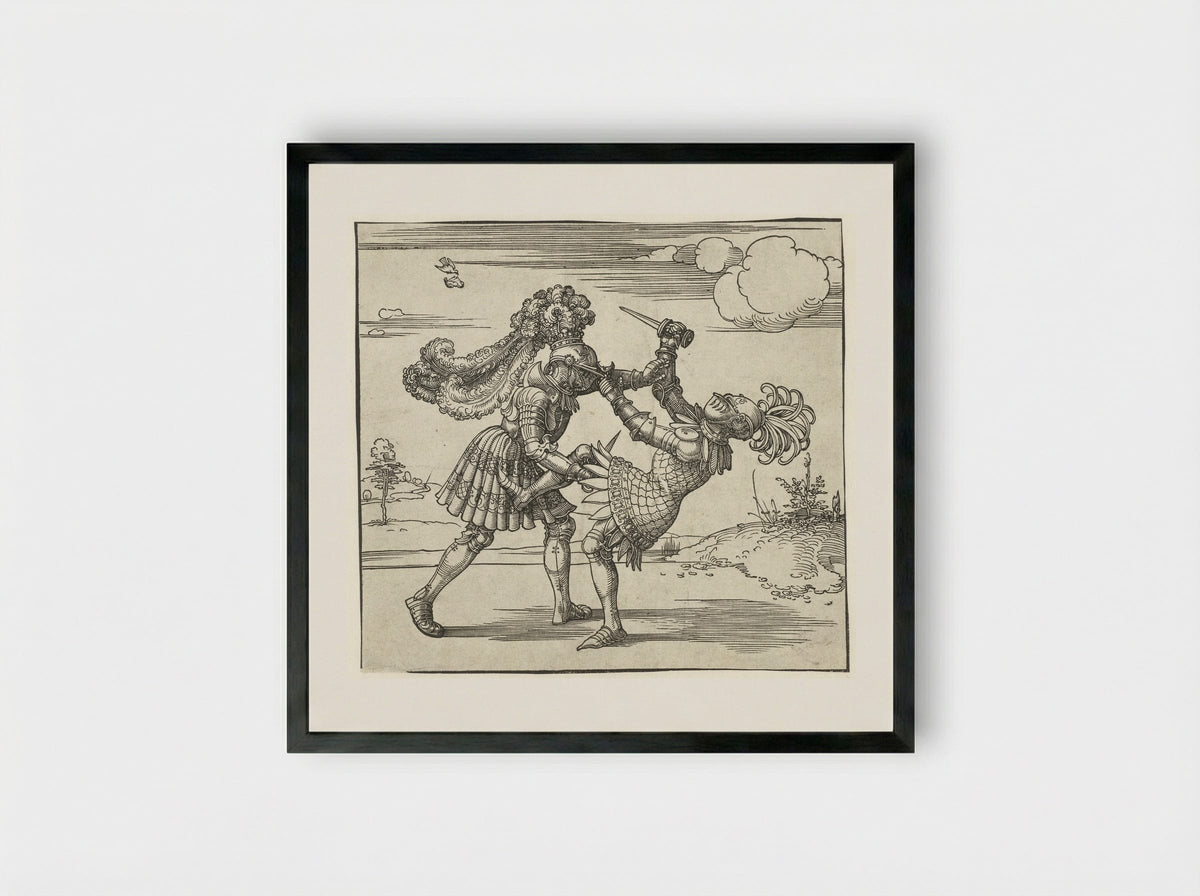 Two Knights in Combat - Albrecht Dürer - Framed Print Black