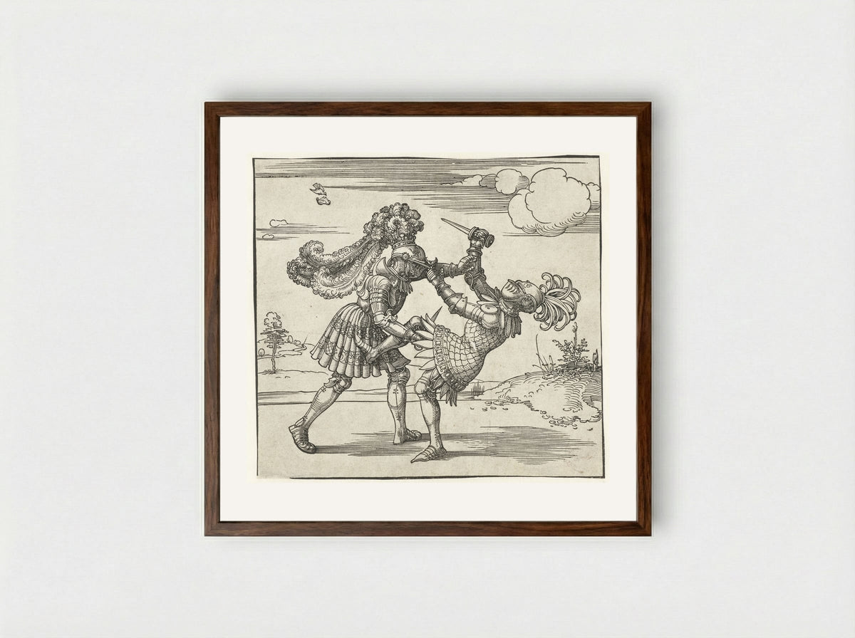 Two Knights in Combat - Albrecht Dürer - Framed Print Dark Wood