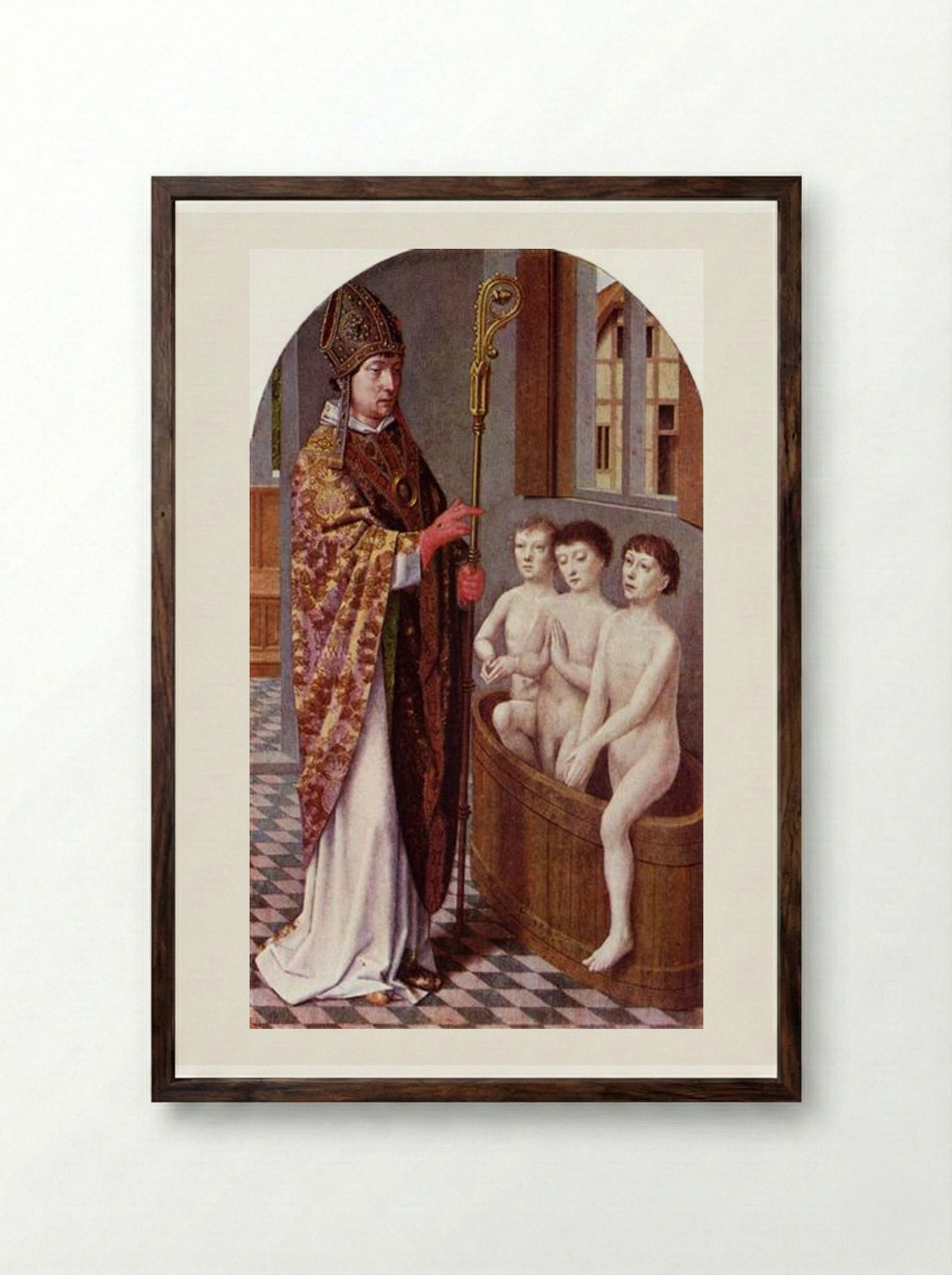 Two Legends of St. Nicholas - Gerard David - Framed Print Dark Wood