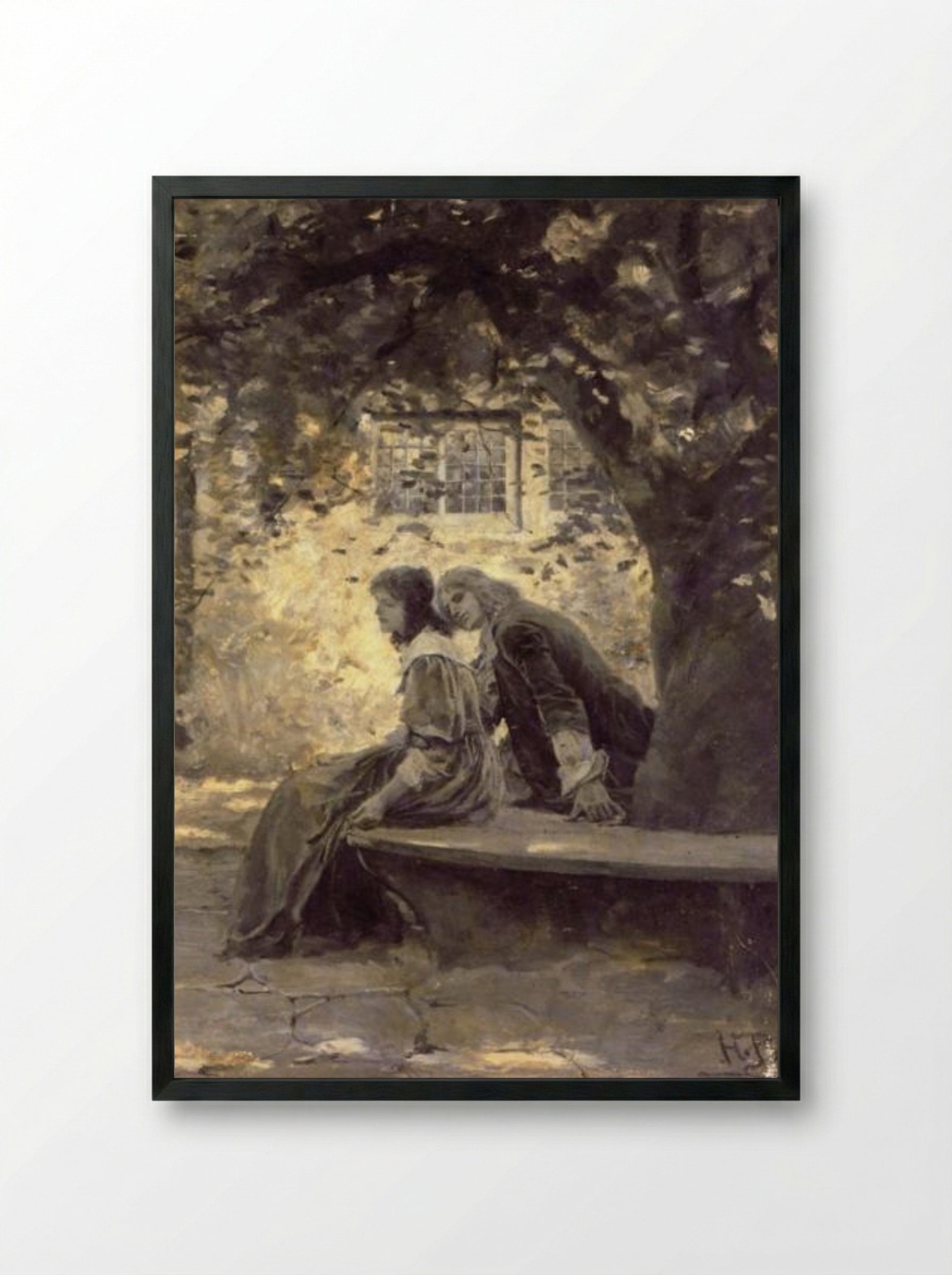 Two Lovers in a Garden - Howard Pyle - Framed Print Black