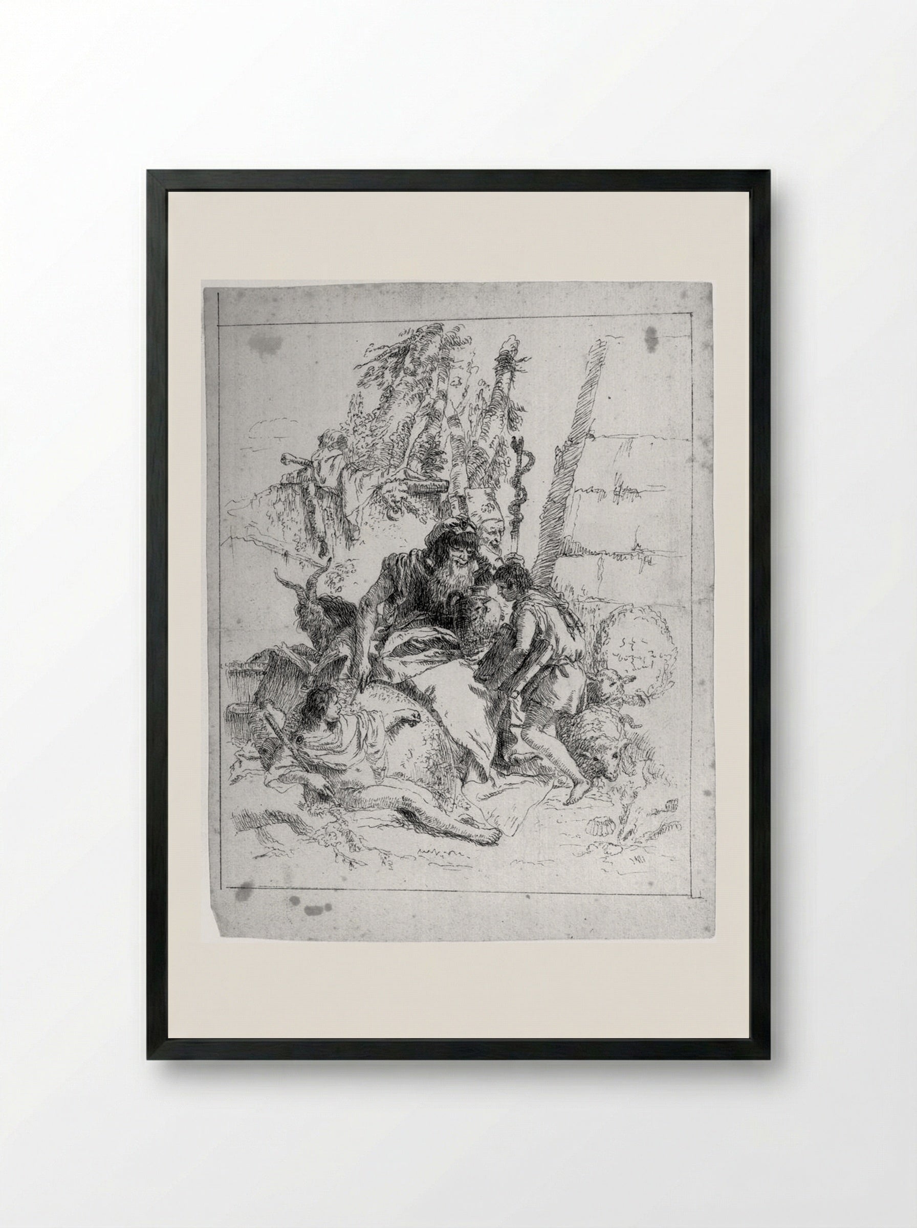 Two Magicians and Two Children - Giovanni Battista Tiepolo - Framed Print Black