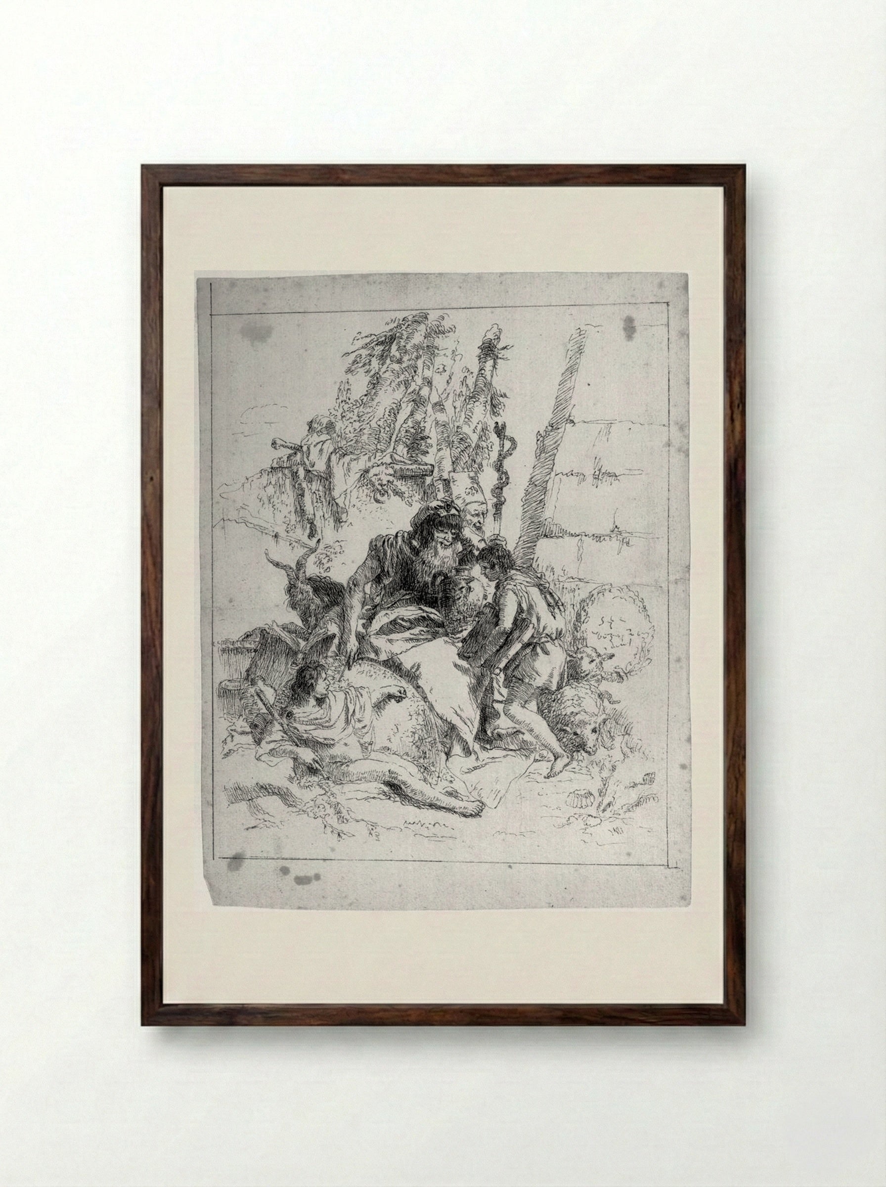 Two Magicians and Two Children - Giovanni Battista Tiepolo - Framed Print Dark Wood