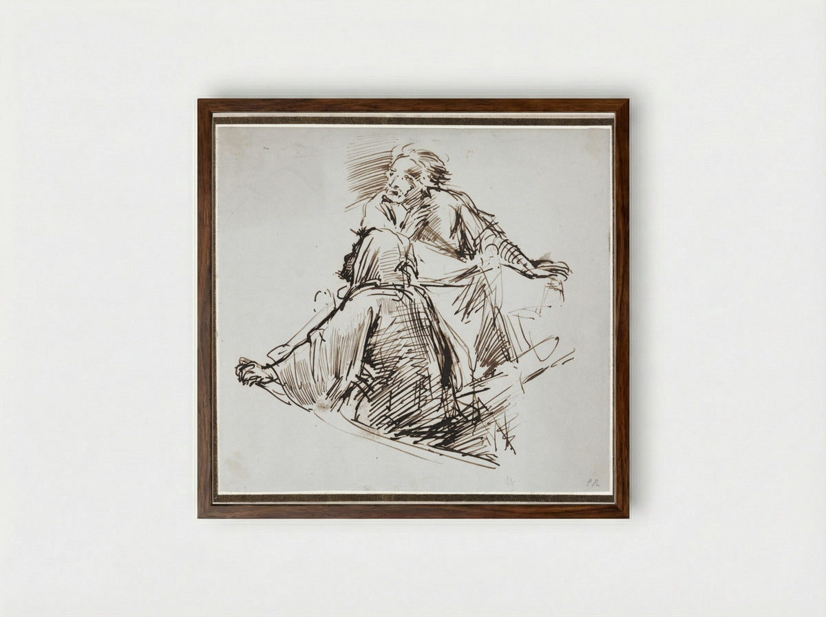 Two Male Figures - George Richmond - Framed Print Dark Wood