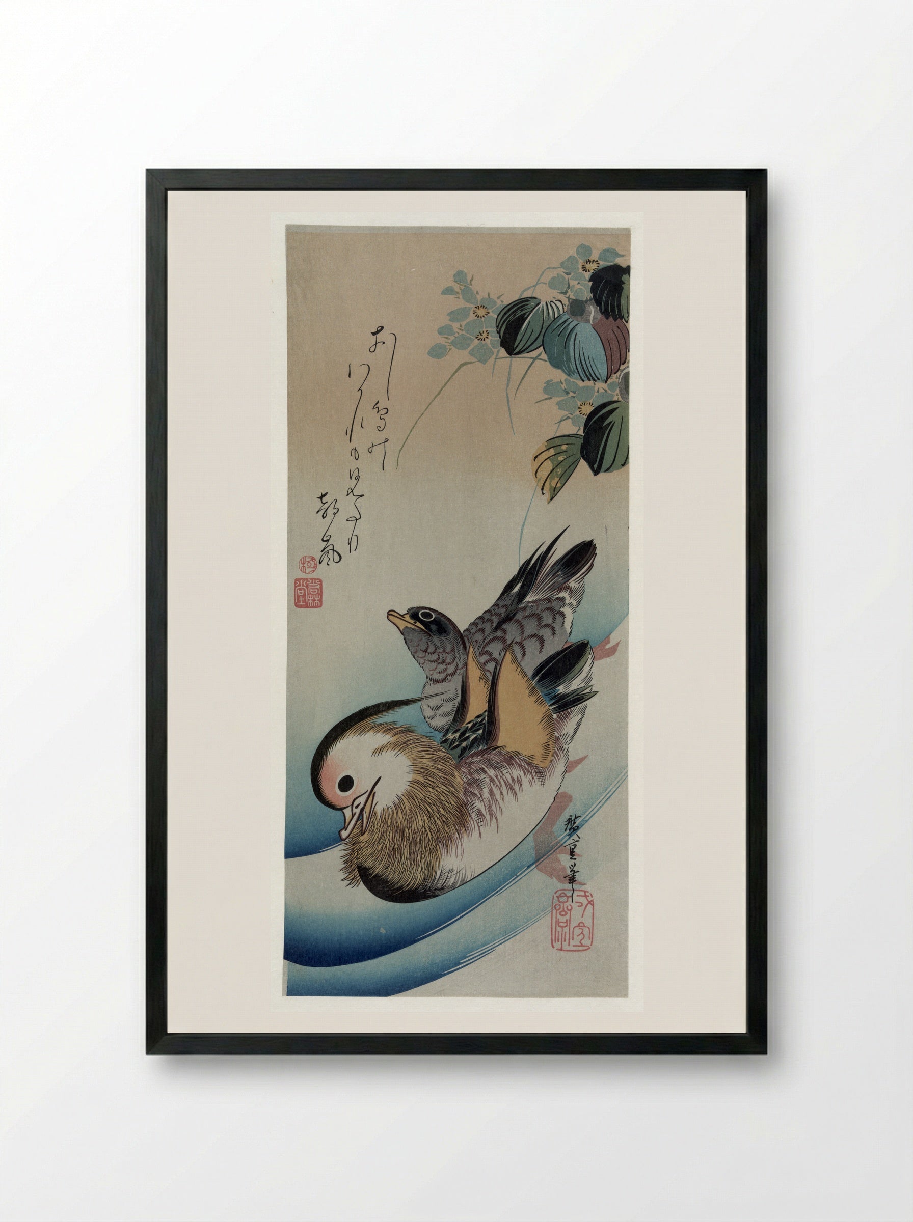 Two Mandarin Ducks - Utagawa Hiroshige - Framed Print Black