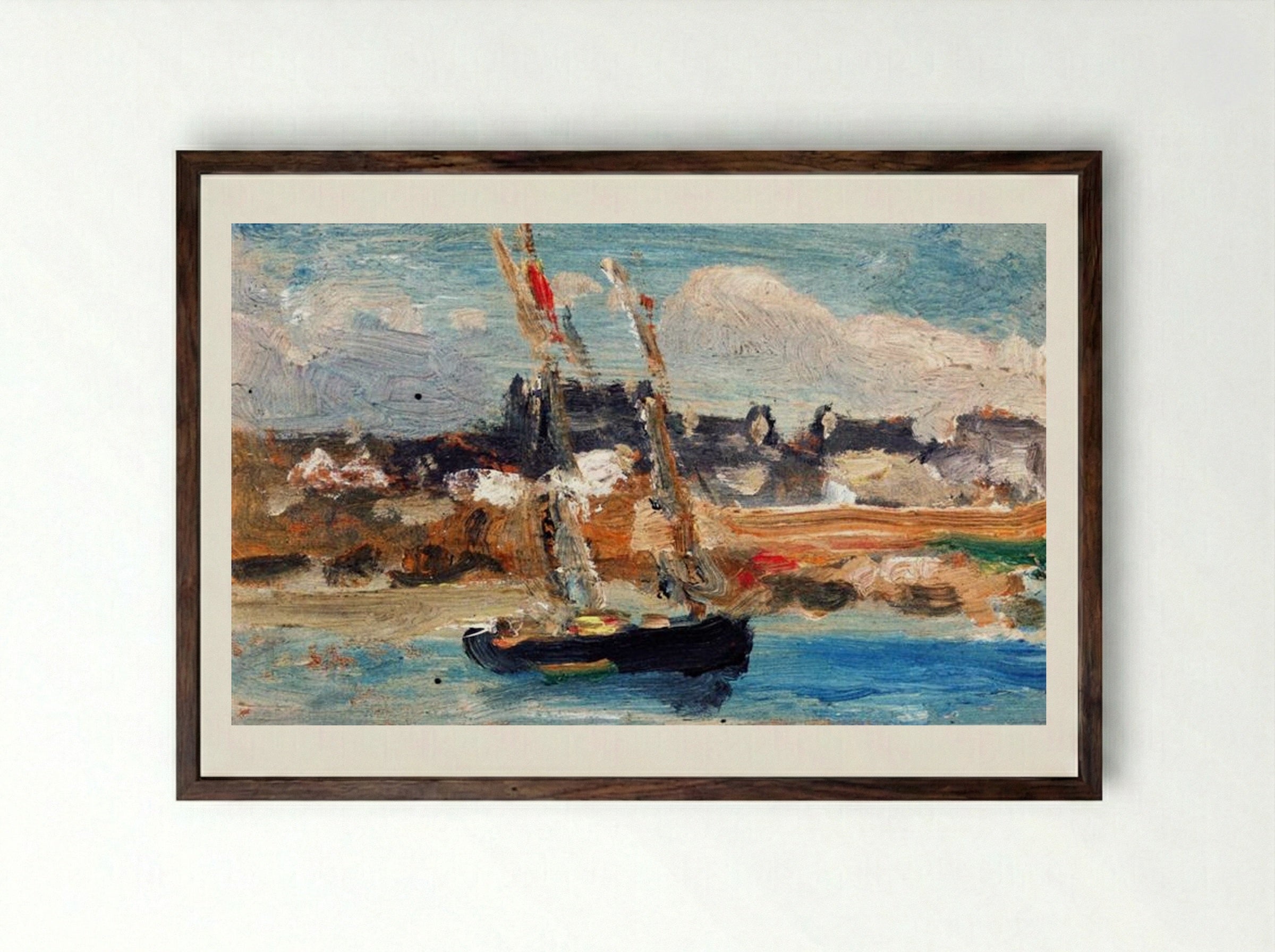 Two Masted Schooner, Concarneau - Robert Henri - Framed Print Dark Wood