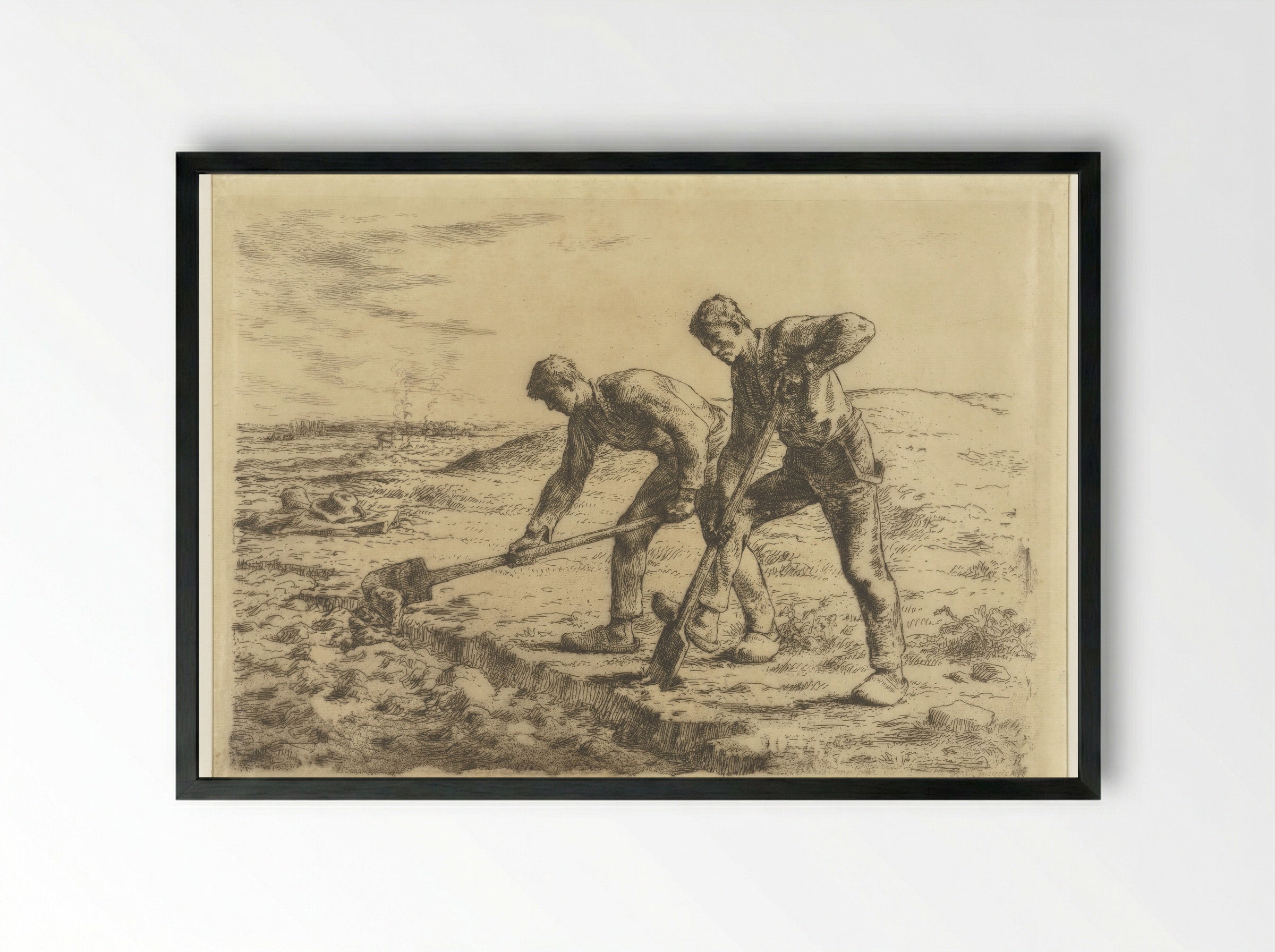 Two Men Digging - Jean-François Millet - Framed Print Black