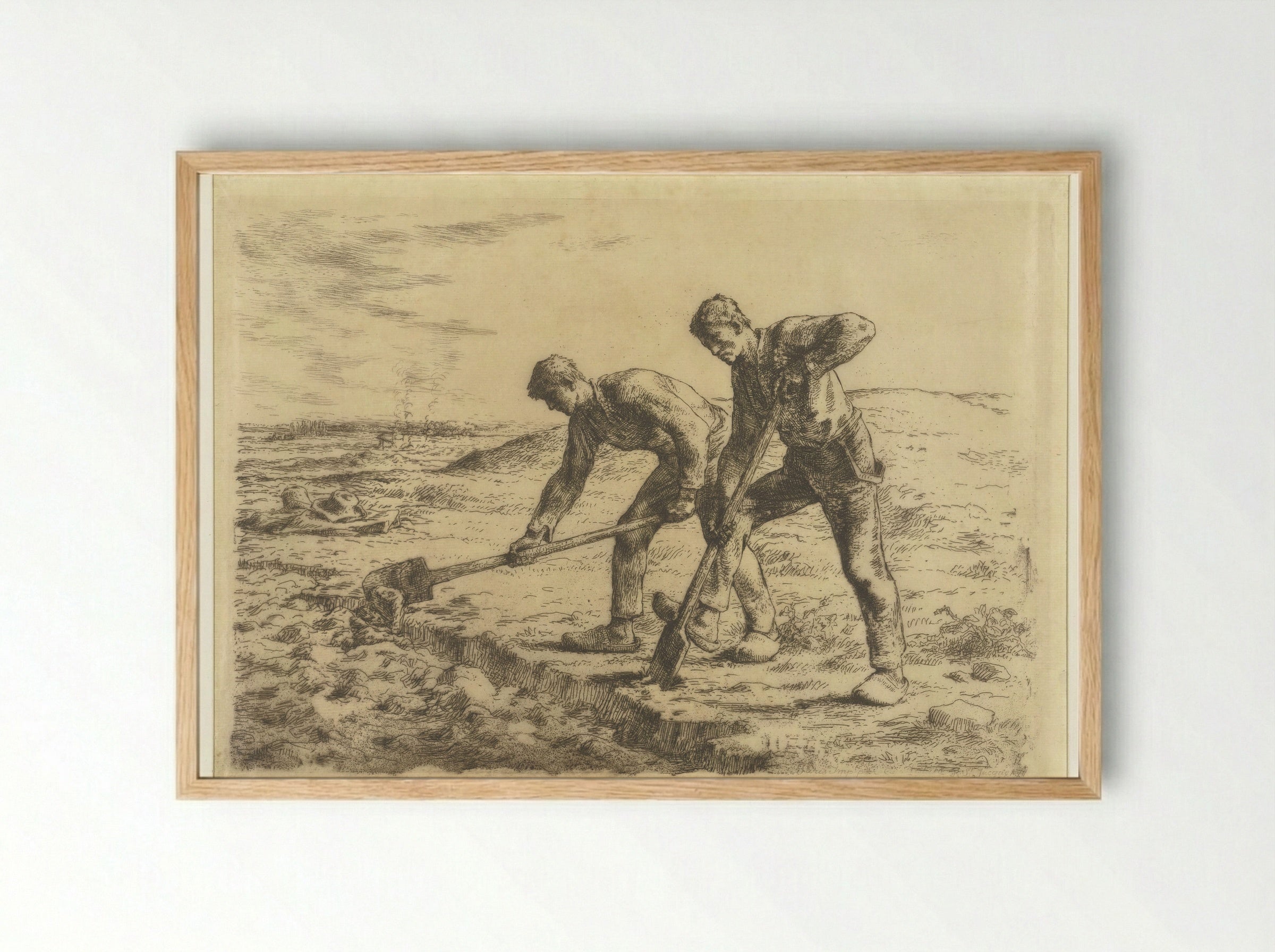 Two Men Digging - Jean-François Millet - Framed Print Wood