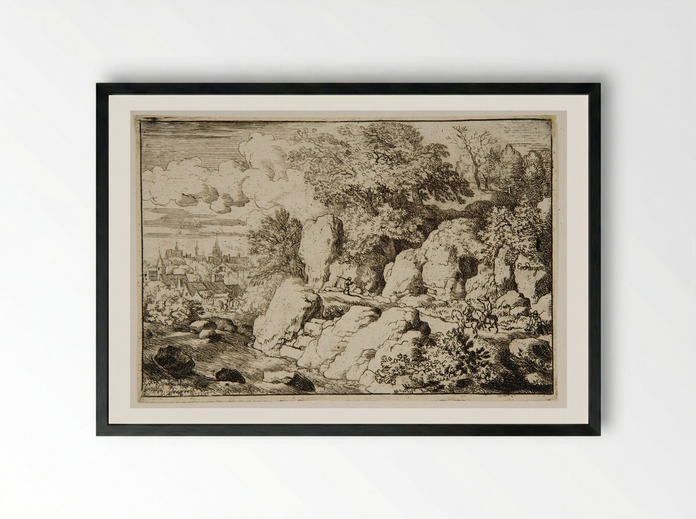 Two Men Riding Along Rocks - Allart van Everdingen - Framed Print Black