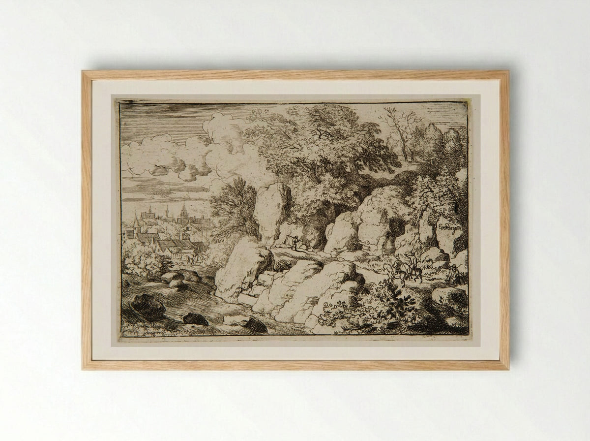 Two Men Riding Along Rocks - Allart van Everdingen - Framed Print Wood