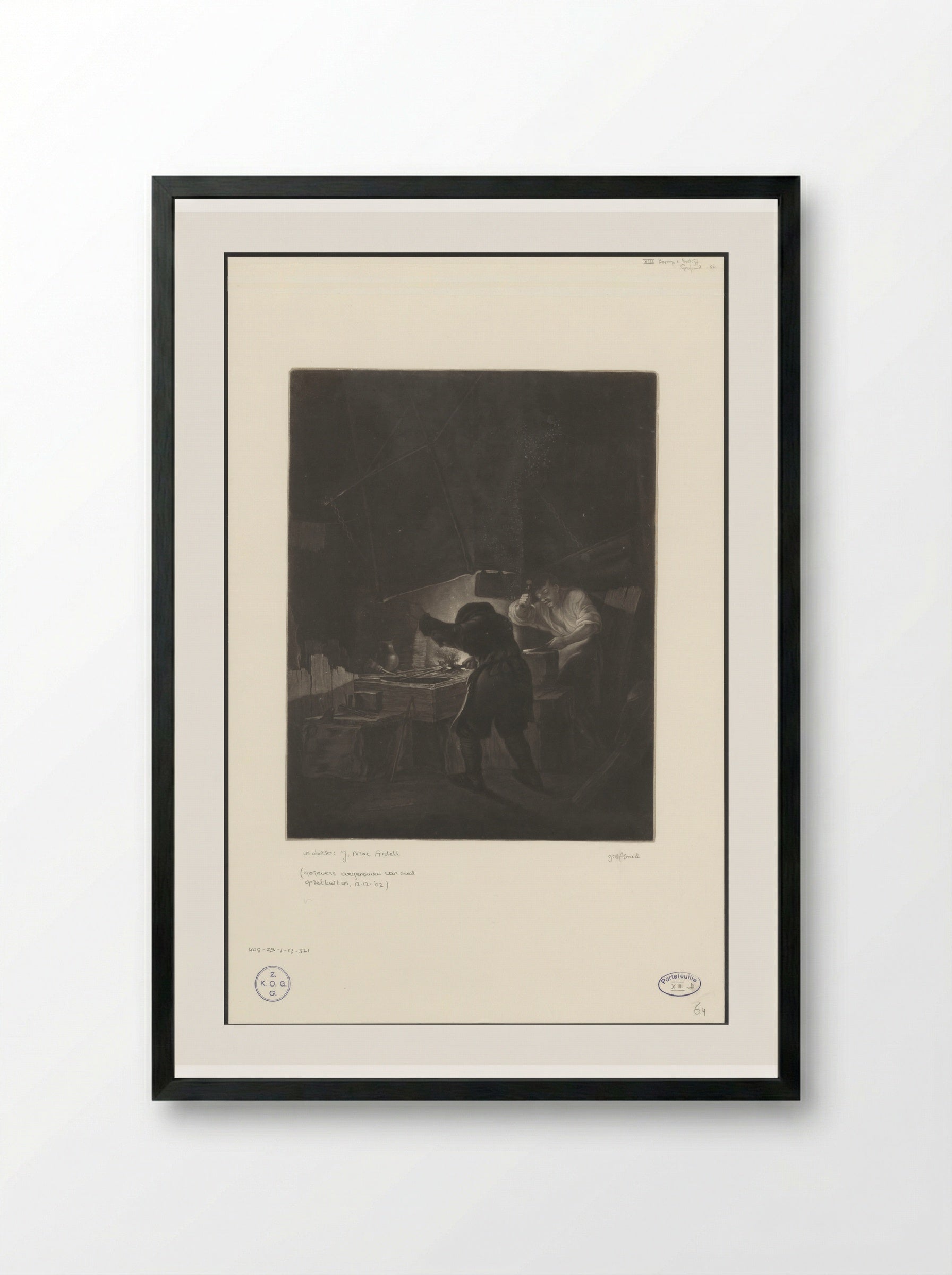 Two Men Working in a Smithy - James McArdell - Framed Print Black