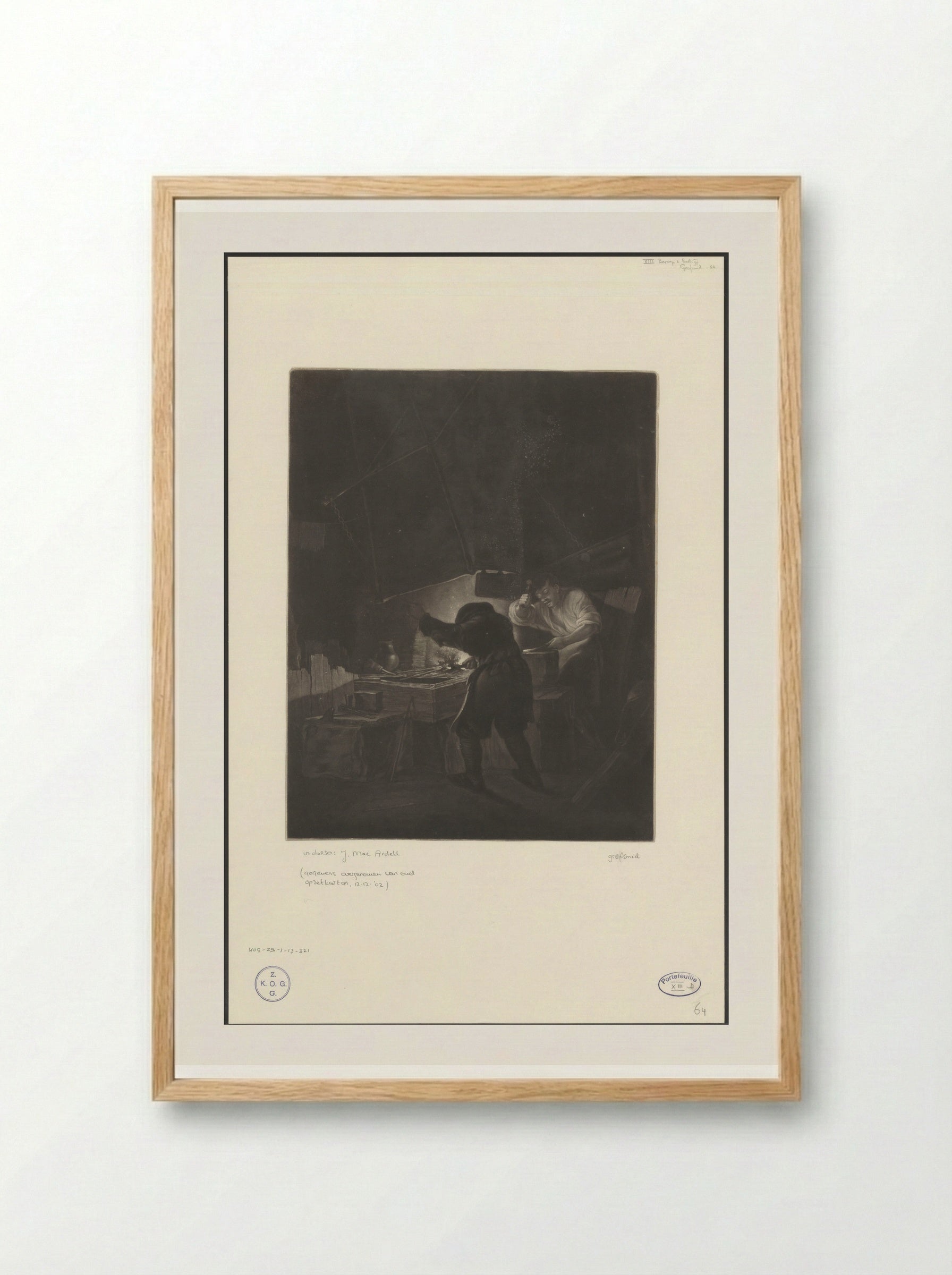 Two Men Working in a Smithy - James McArdell - Framed Print Wood