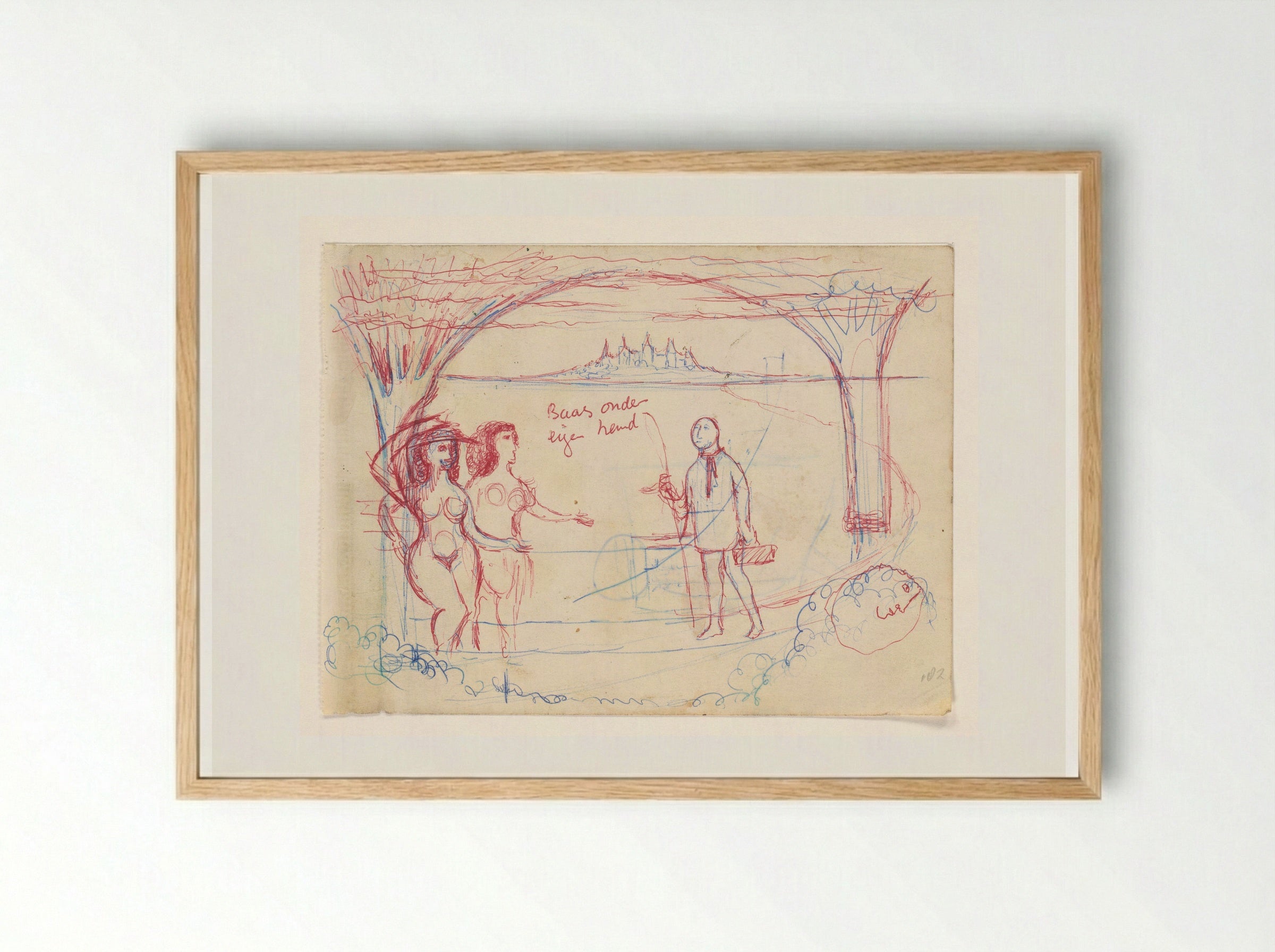 Two Nude Women with a Fisherman in a Coastal Setting - Willem Westbroek - Framed Print Wood