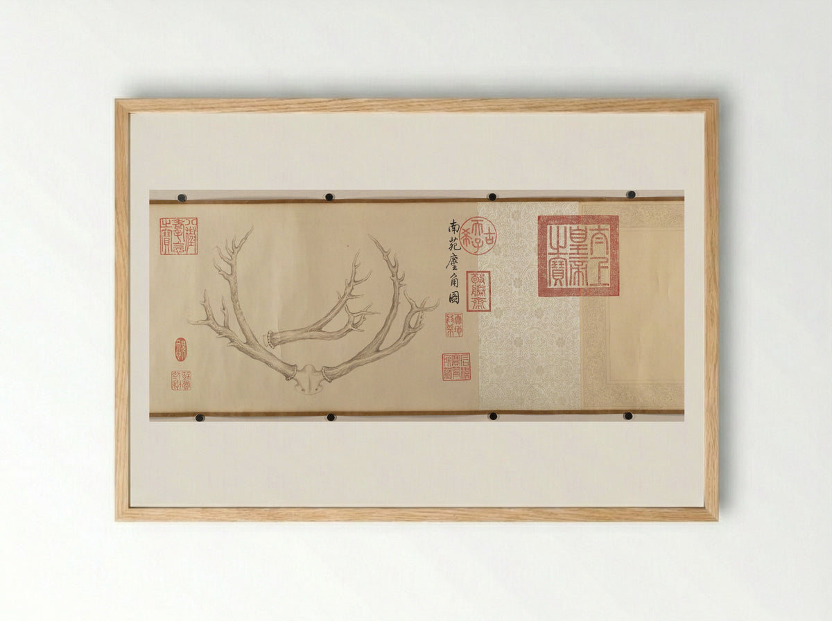 Two Paintings of Deer Antlers - Qianlong Emperor - Framed Print Wood