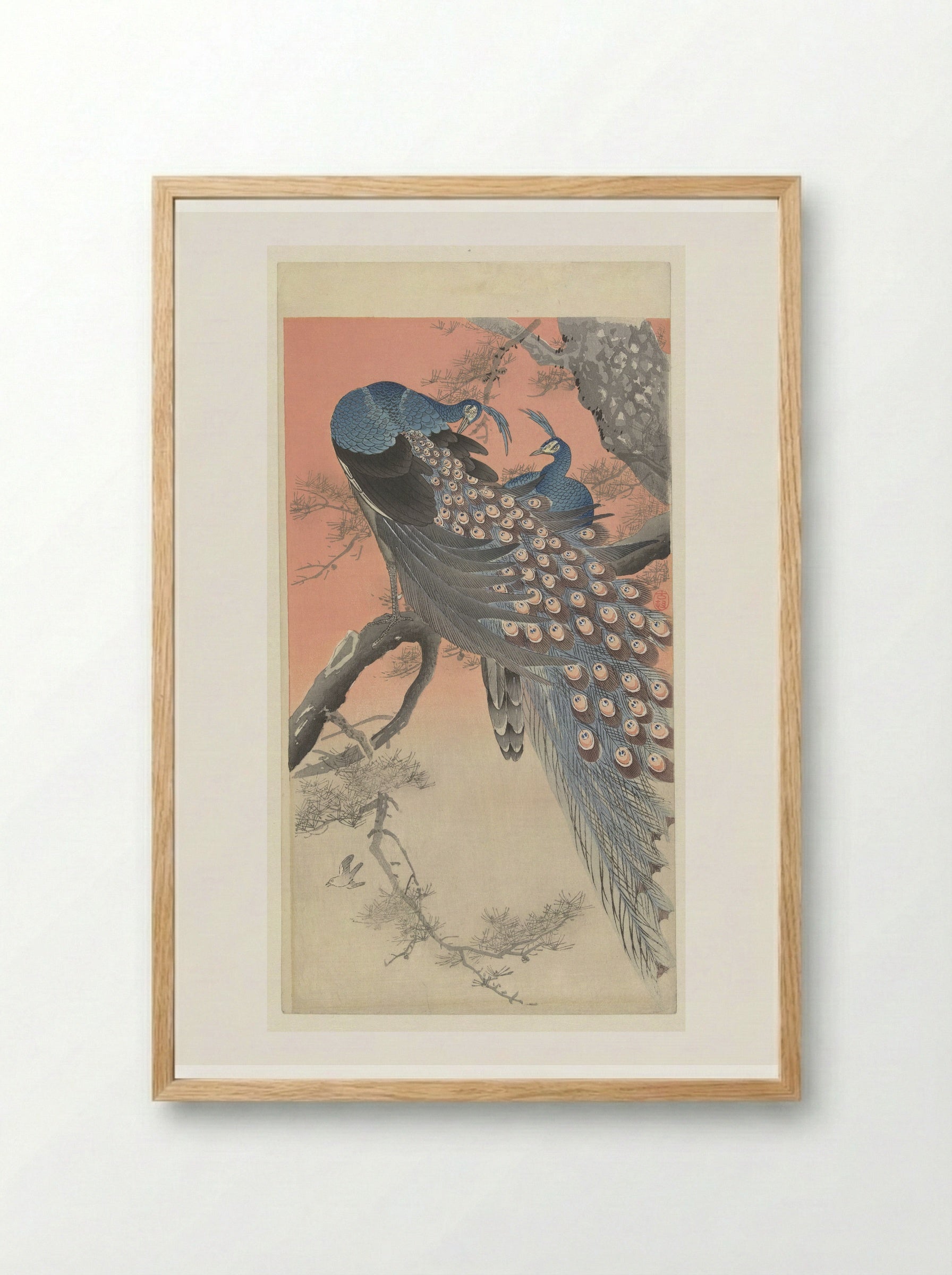 Two Peacocks on a Pine Branch - Matsuki Heikichi - Framed Print Wood