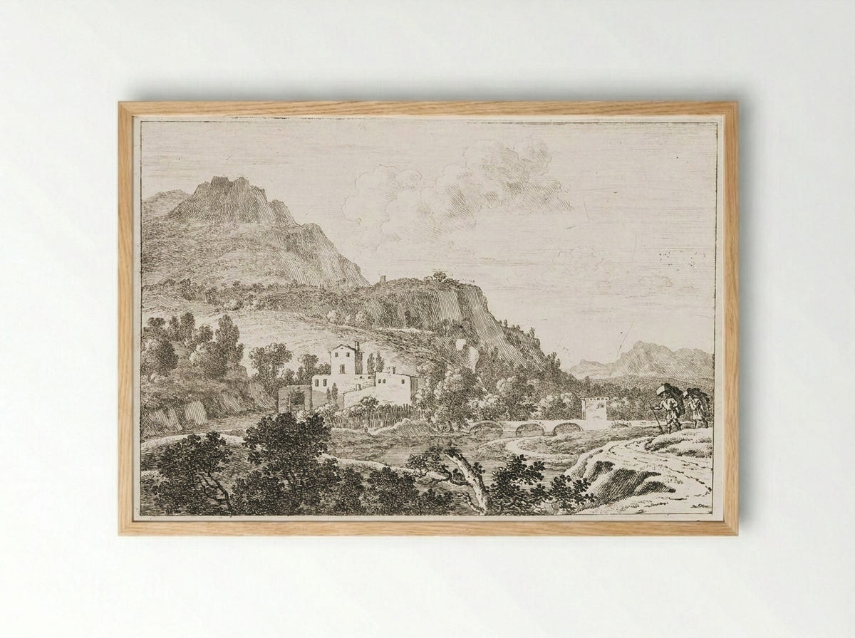 Two Pedlars on a Path to Right of a River - Herman van Swanevelt - Framed Print Wood