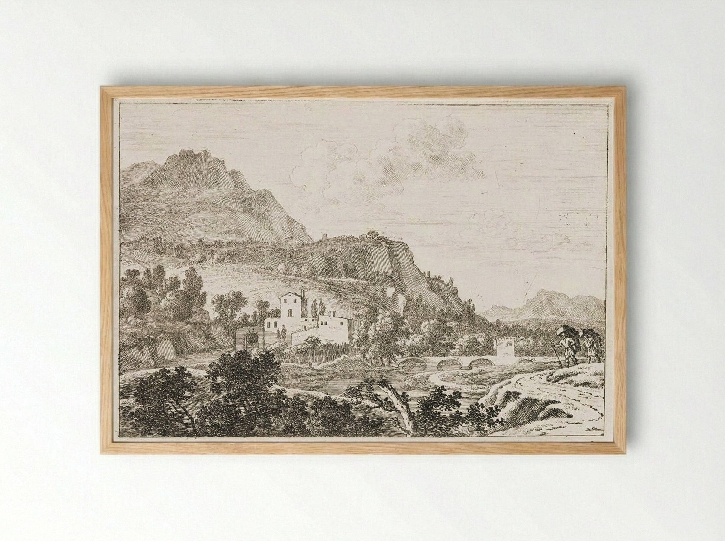 Two Pedlars on a Path to Right of a River - Herman van Swanevelt - Framed Print Wood