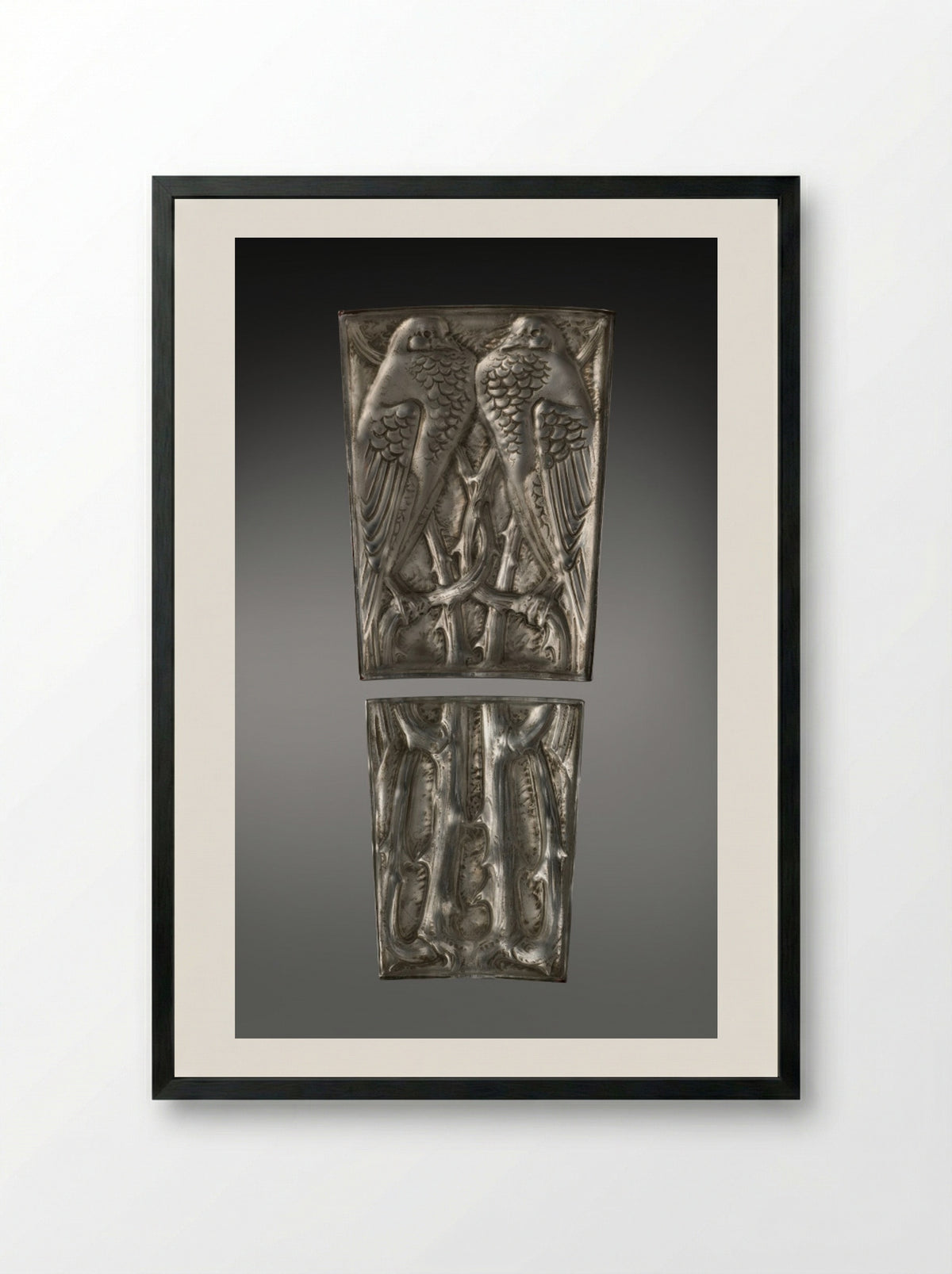 Two Pigeons Panels - René Lalique - Framed Print Black