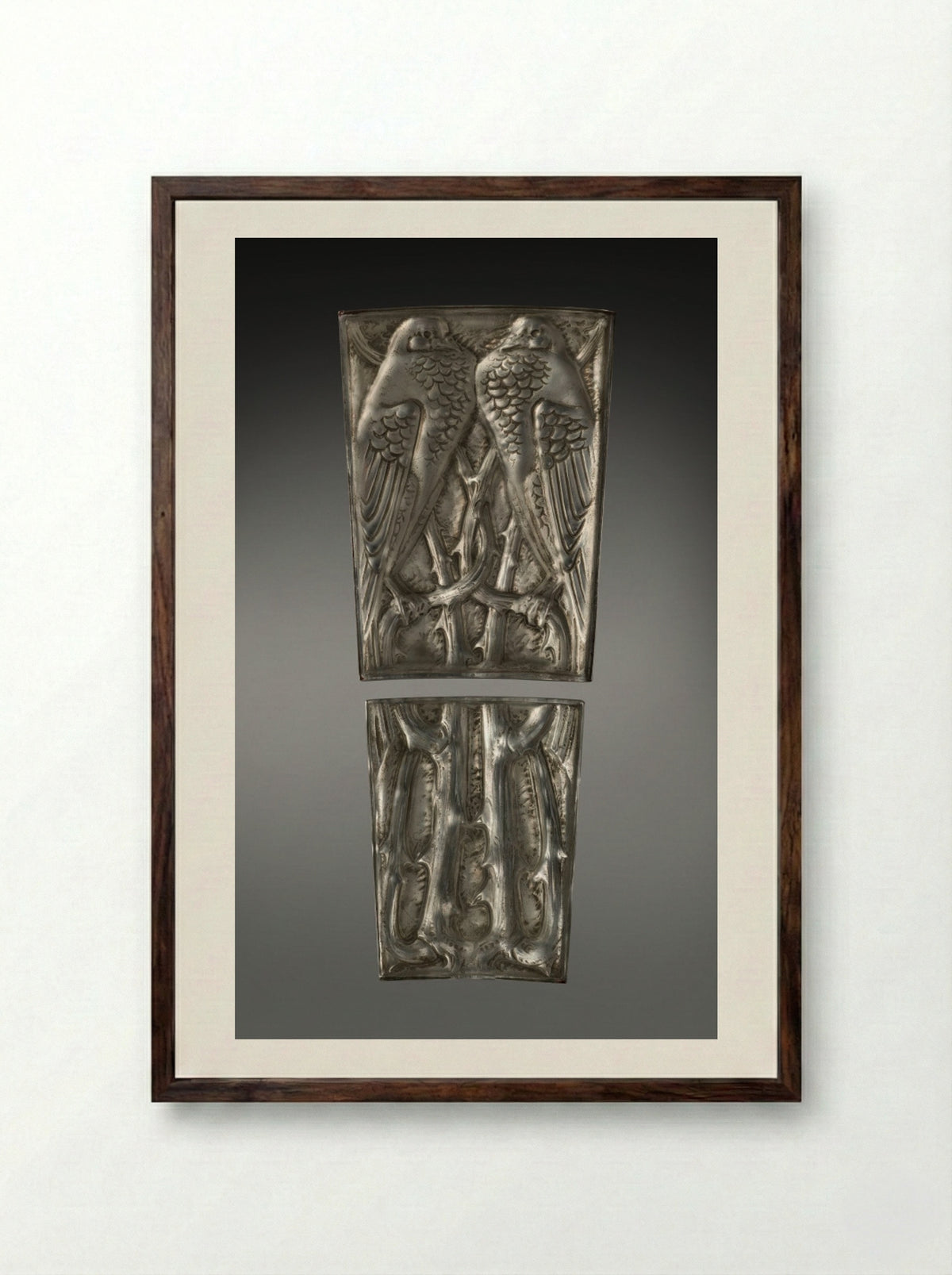 Two Pigeons Panels - René Lalique - Framed Print Dark Wood